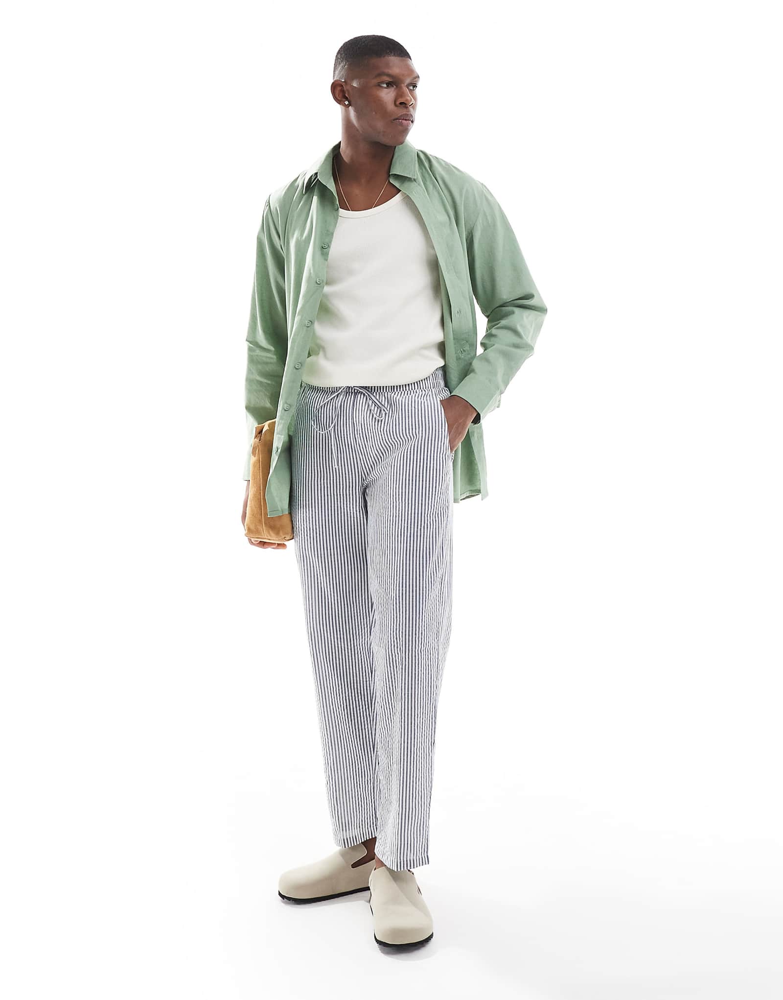 пляжные брюки sol beach из льна в полоску темно-синего и белого цветов