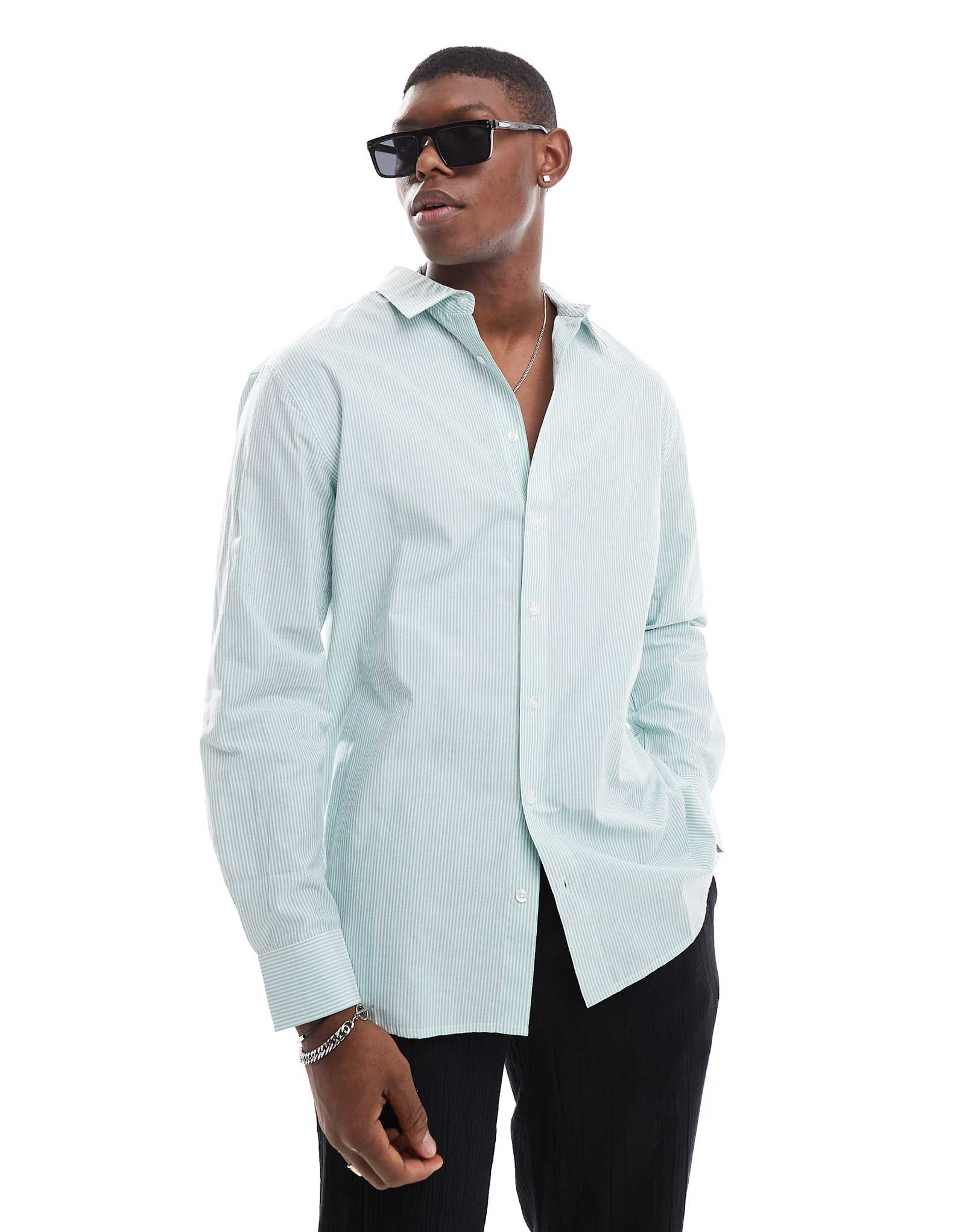 пляжная рубашка в полоску sol beach seersucker с длинным рукавом зеленого и белого цветов