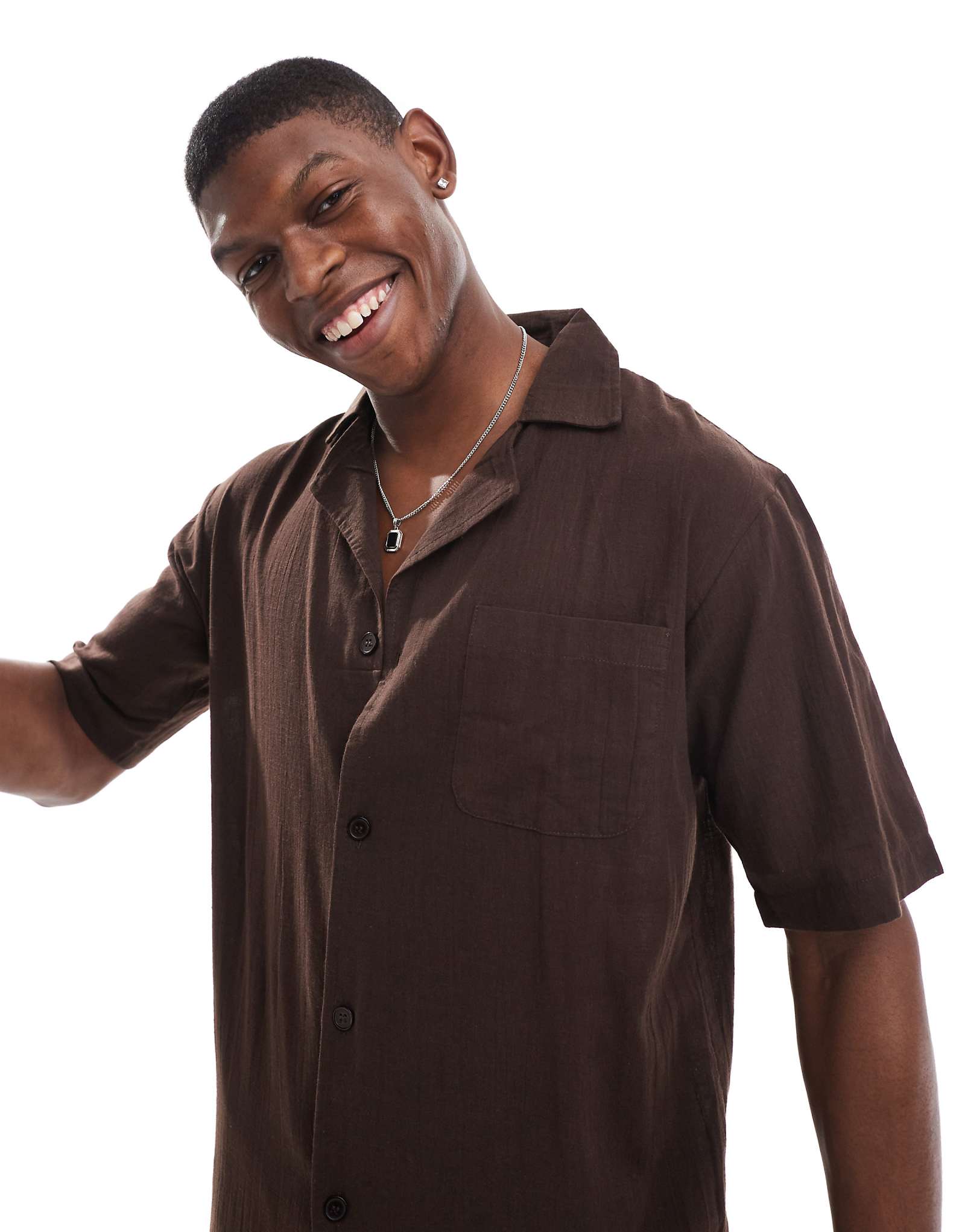 пляжная рубашка с коротким рукавом из фактуры sol beach коричневого цвета - часть комплекта