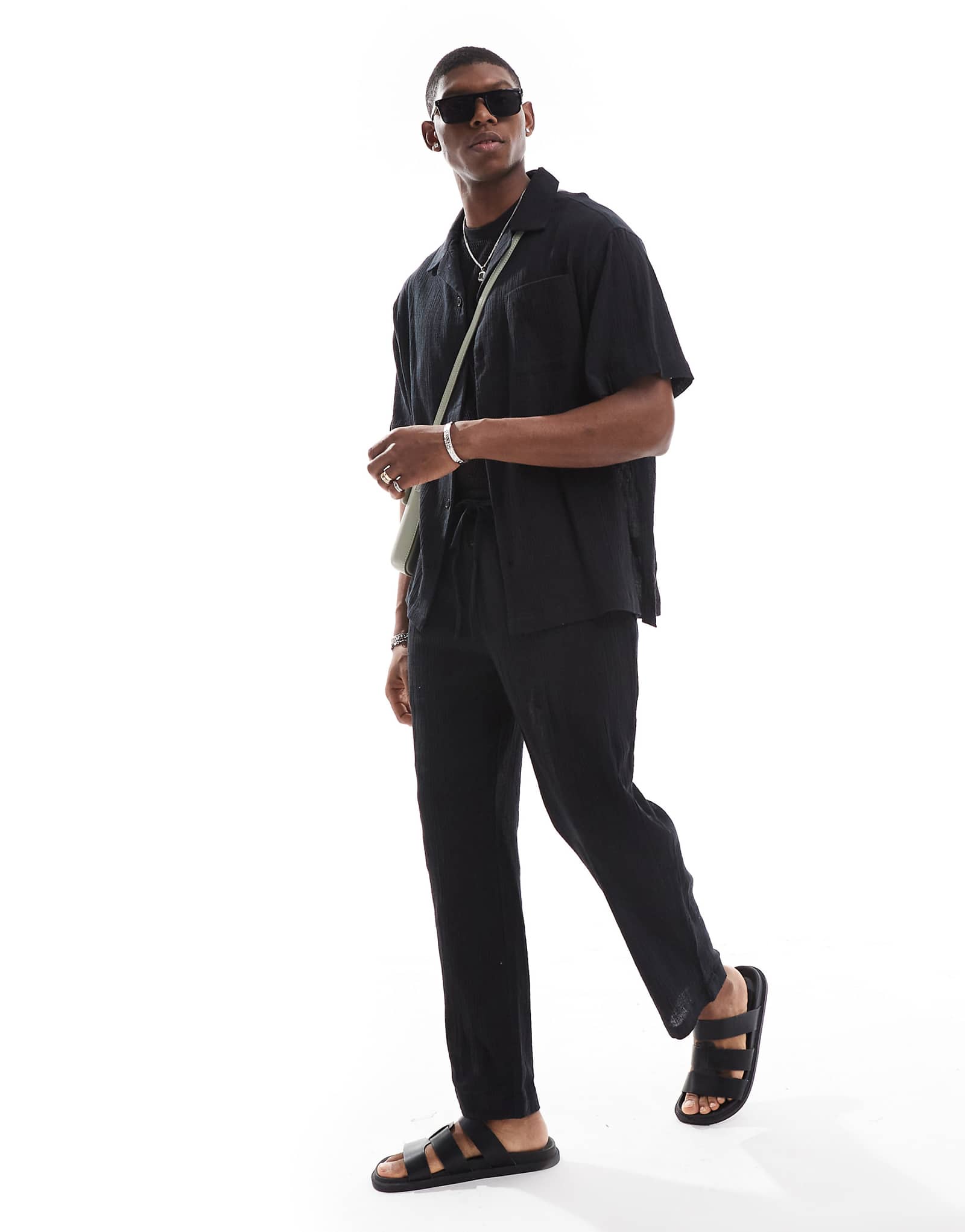 Пляжные брюки с фактурой Sol Beach черного цвета - часть комплекта