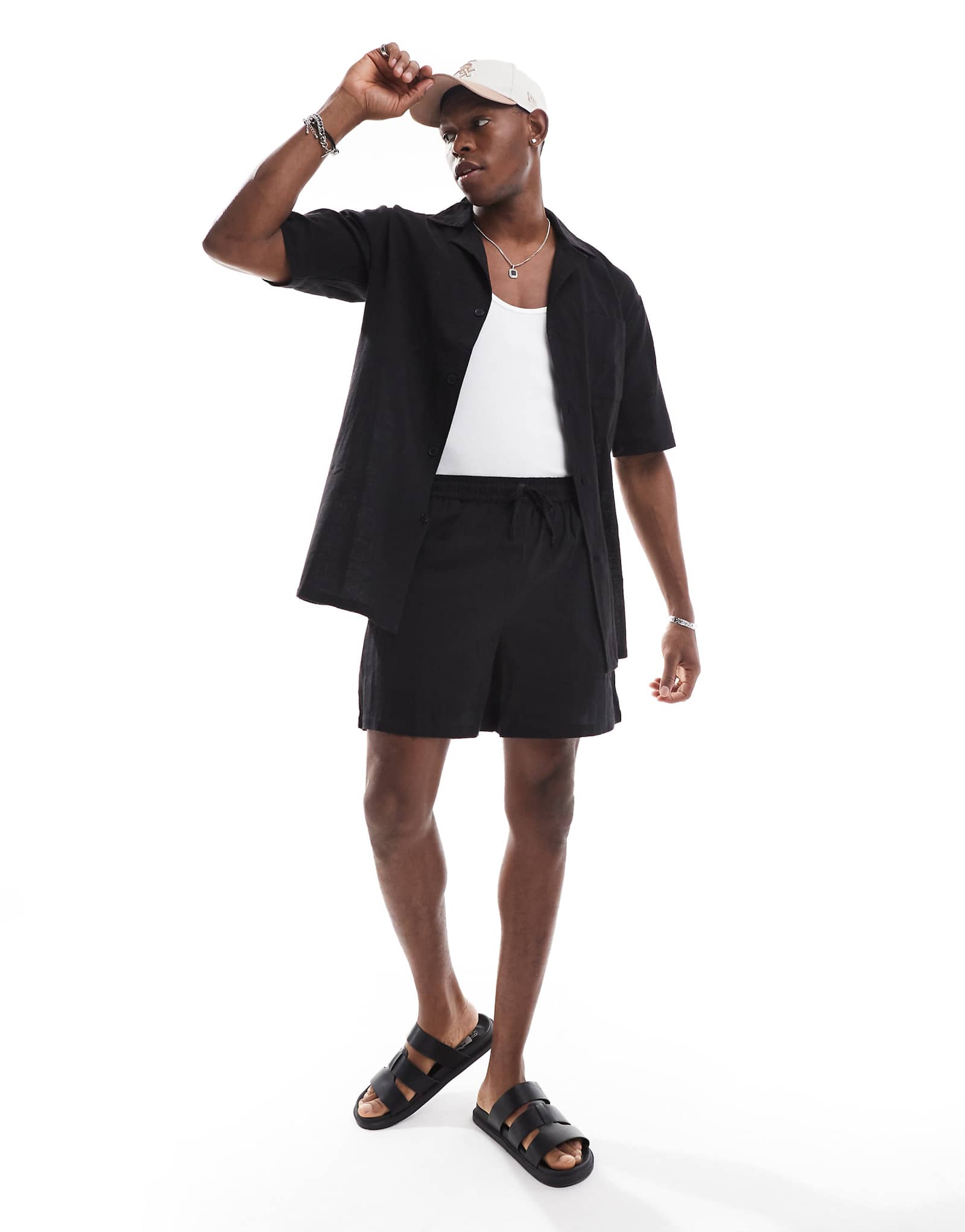 пляжные шорты sol beach с текстурированным шнурком черного цвета