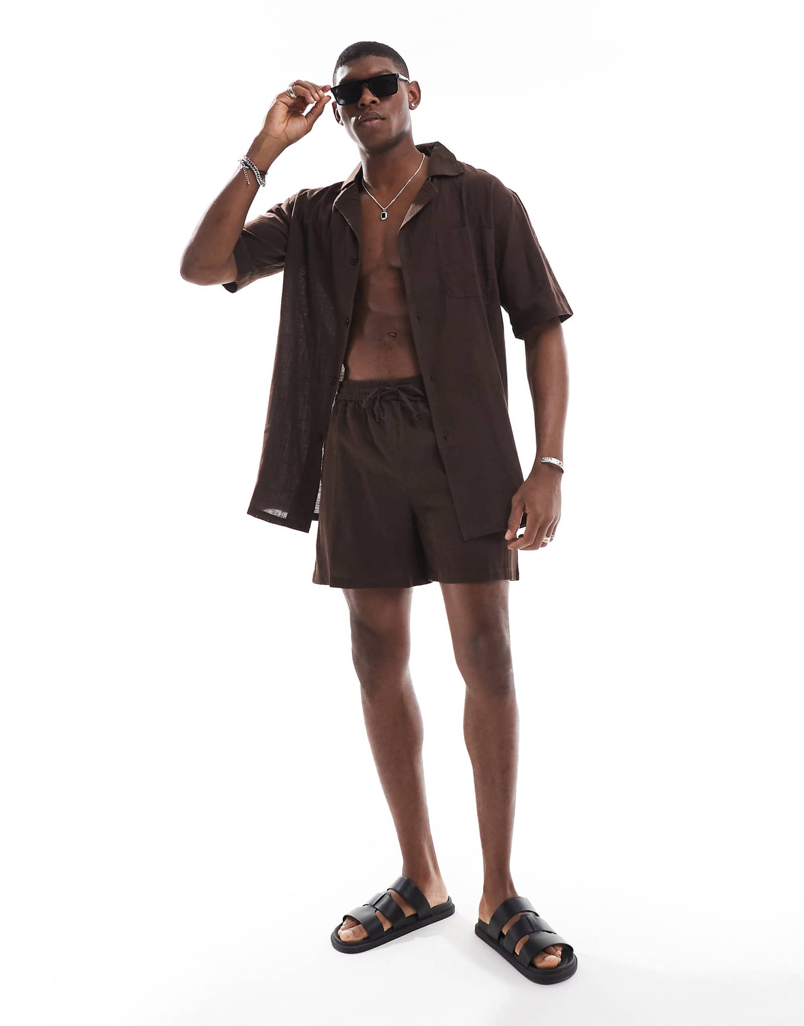 пляжные шорты sol beach с текстурированным шнурком коричневого цвета