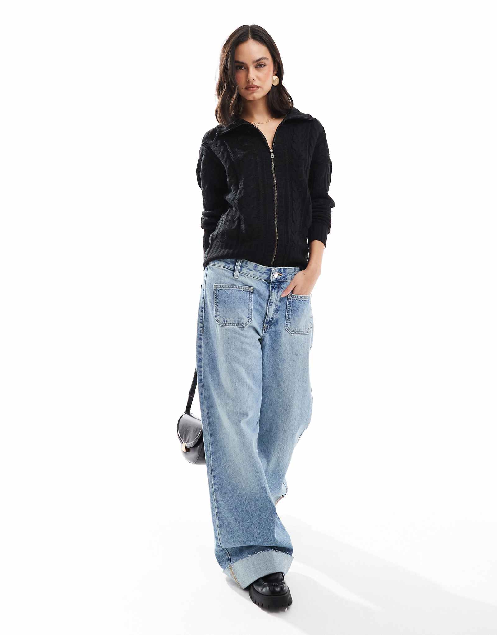 Вязаный кардиган на молнии для девочек Wednesday's Girl черного цвета