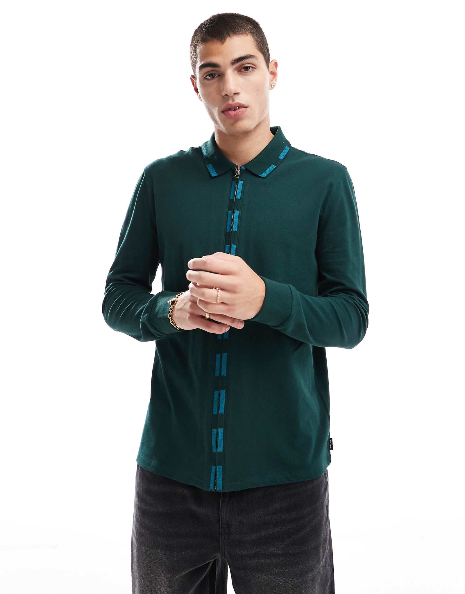 Рубашка поло PS Paul Smith зеленого цвета с застежкой на пуговицы 10590₽