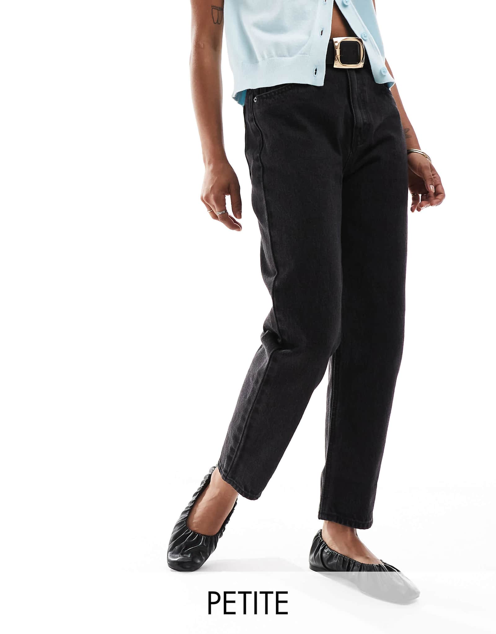 Джинсы для мамы Pull-Bear Petite с высокой посадкой черного цвета 6190₽