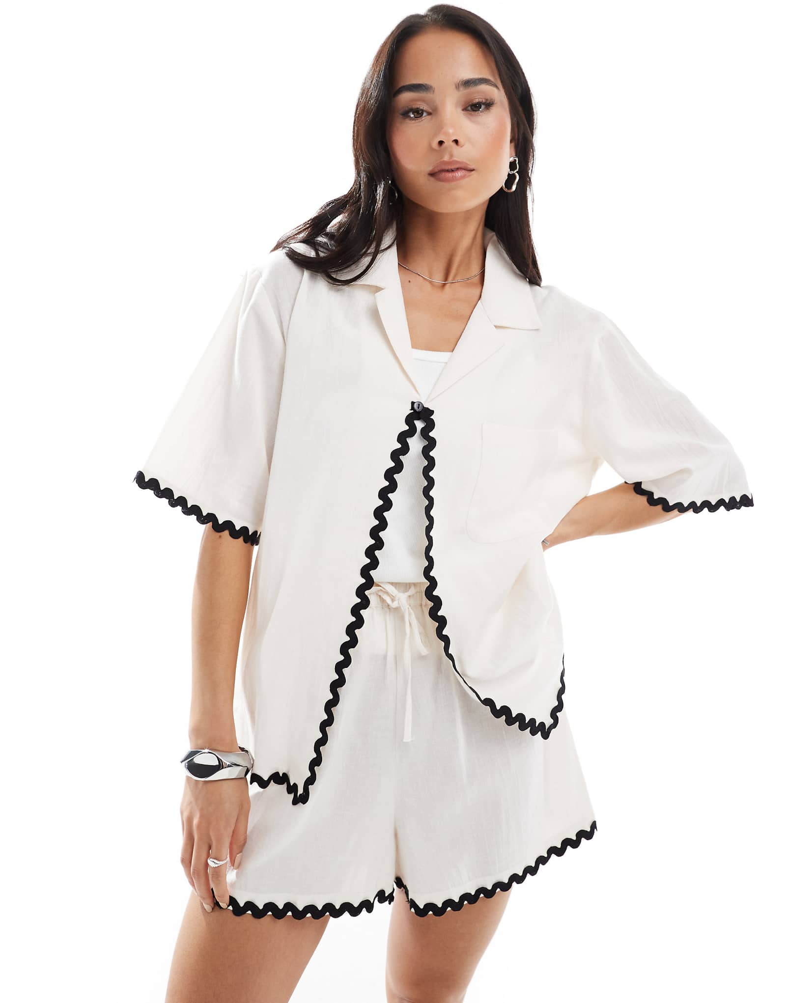 Эксклюзивная пляжная рубашка Esmée ric rac с коротким рукавом белого цвета - часть комплекта