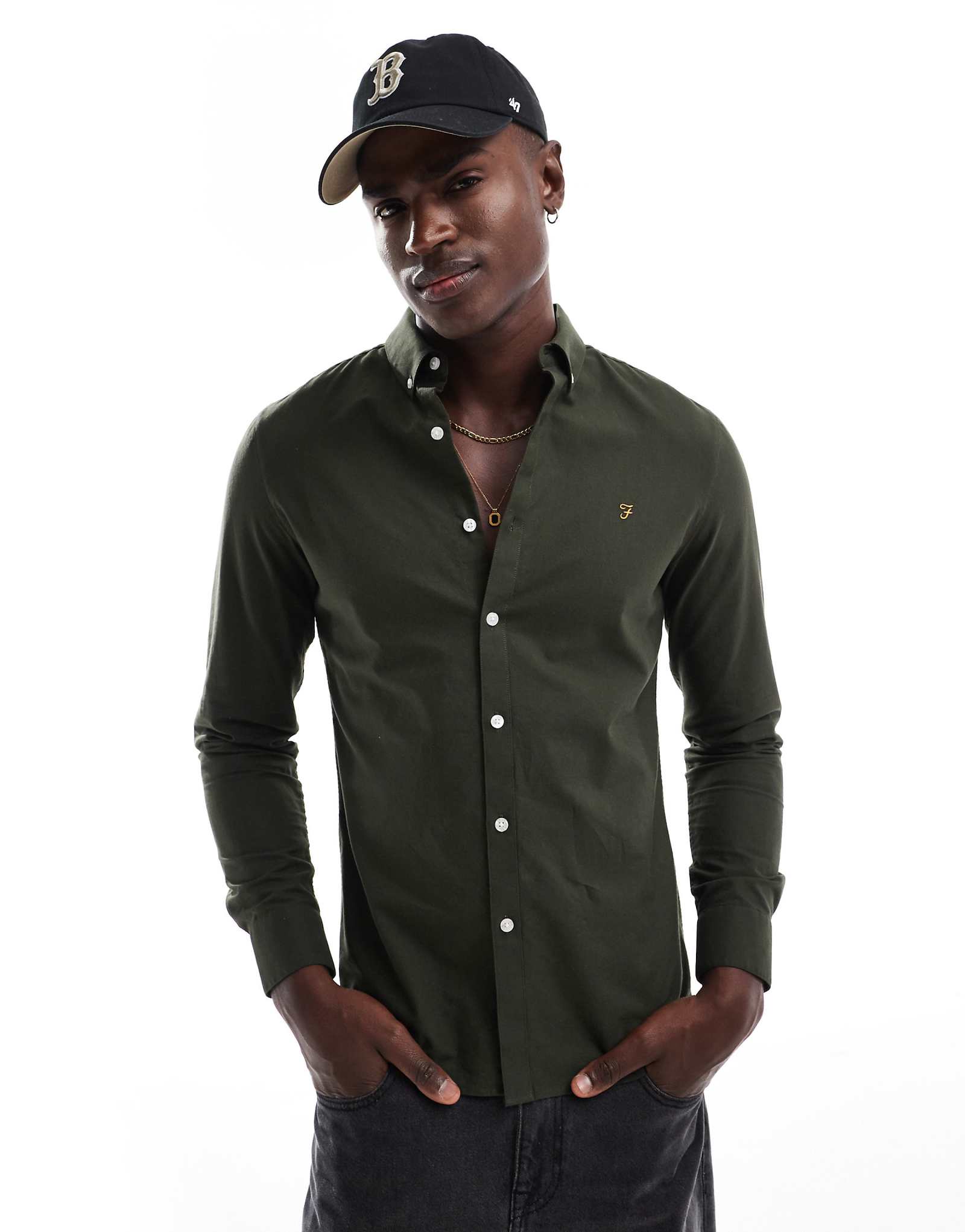 Облегающая рубашка с длинным рукавом от Farah Brewer цвета хаки