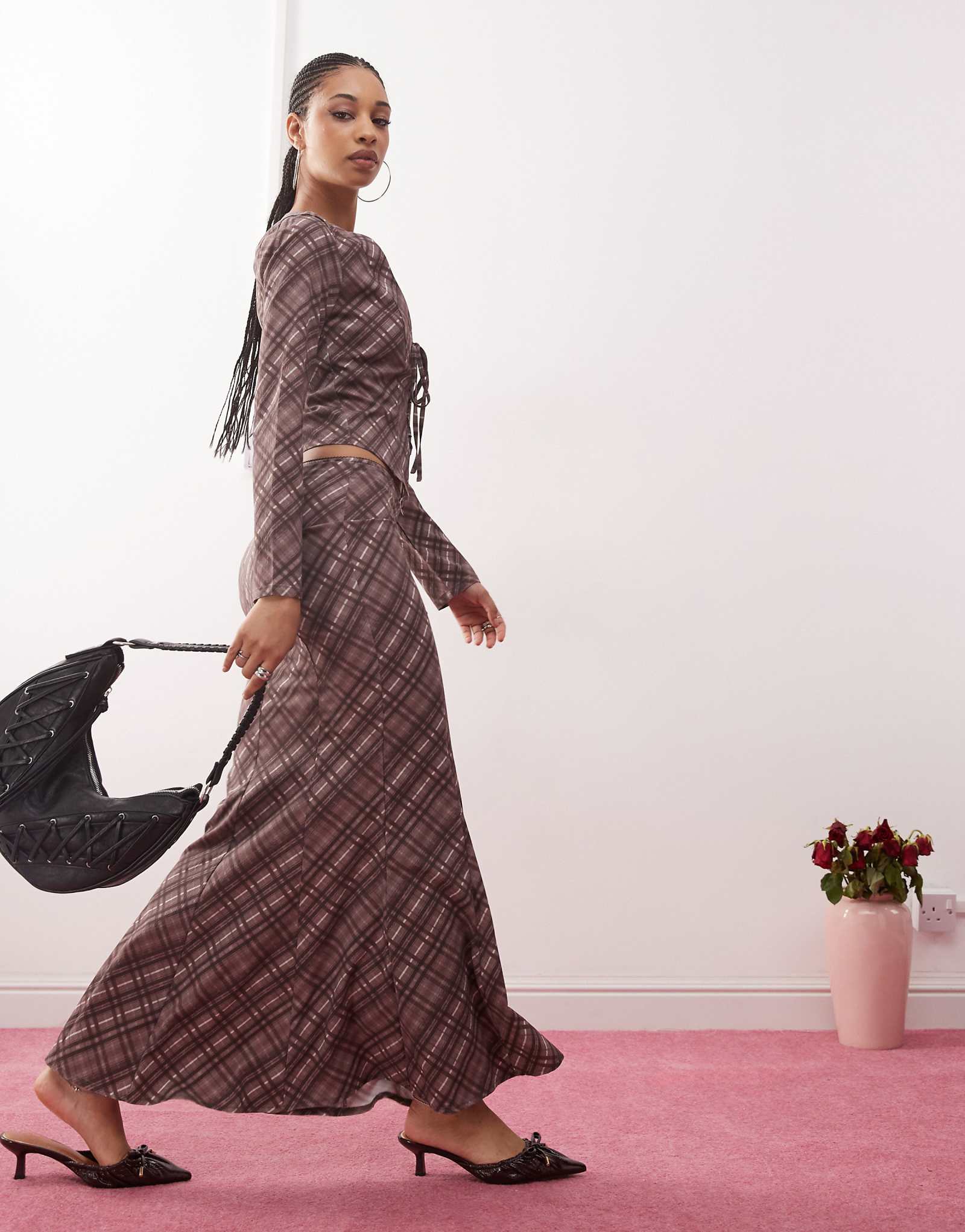 Юбка Daisy Street midaxi с низкой посадкой в бордовую клетку - часть комплекта 3090₽