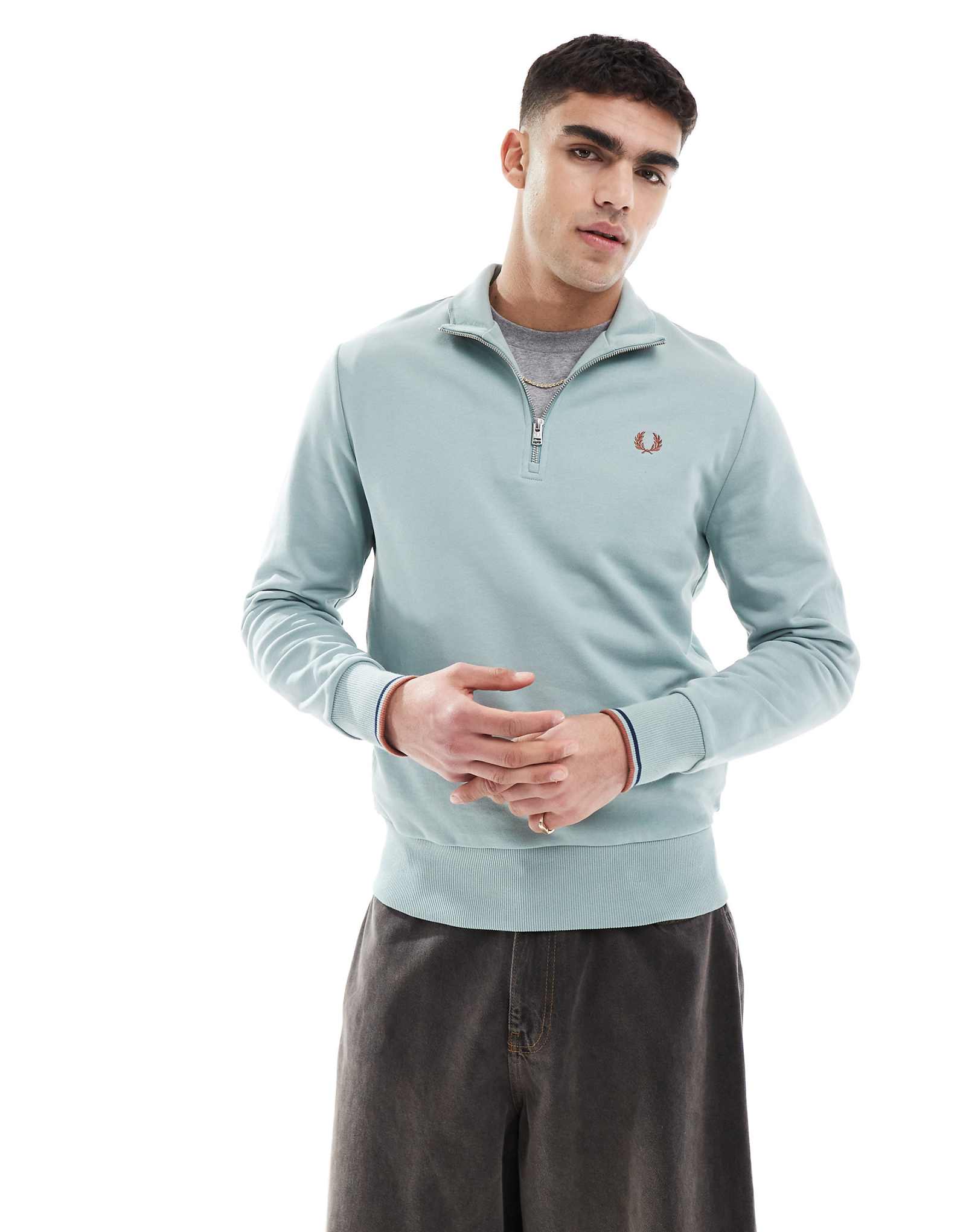 Толстовка Fred Perry с застежкой-молнией наполовину ледяного синего цвета