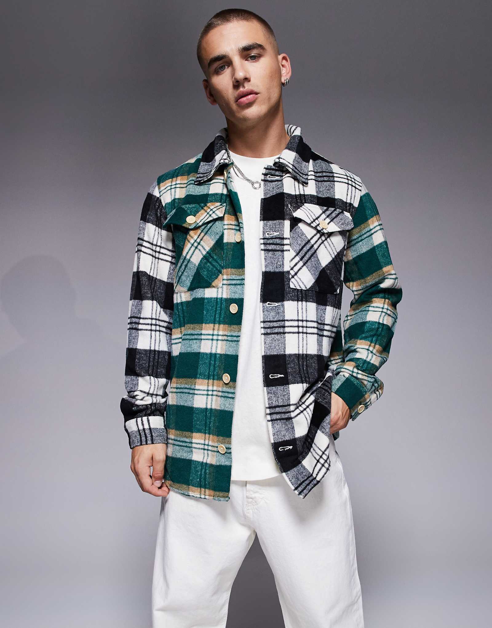 Черная и зеленая верхняя рубашка в крупную матовую клетку ADPT oversize