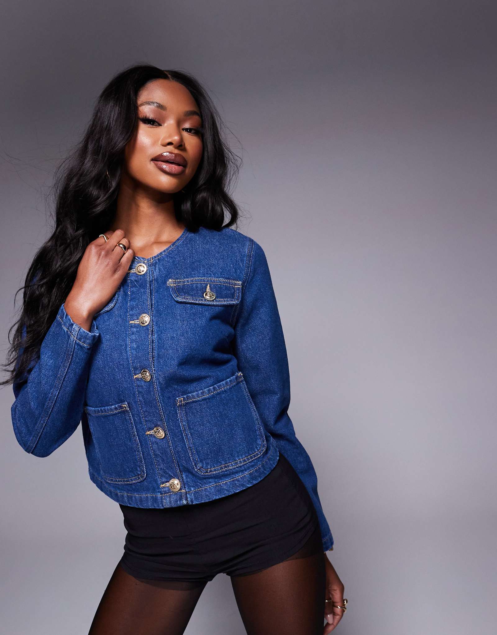 Джинсовая куртка River Island trophy из темной ткани для стирки - часть комплекта 14690₽