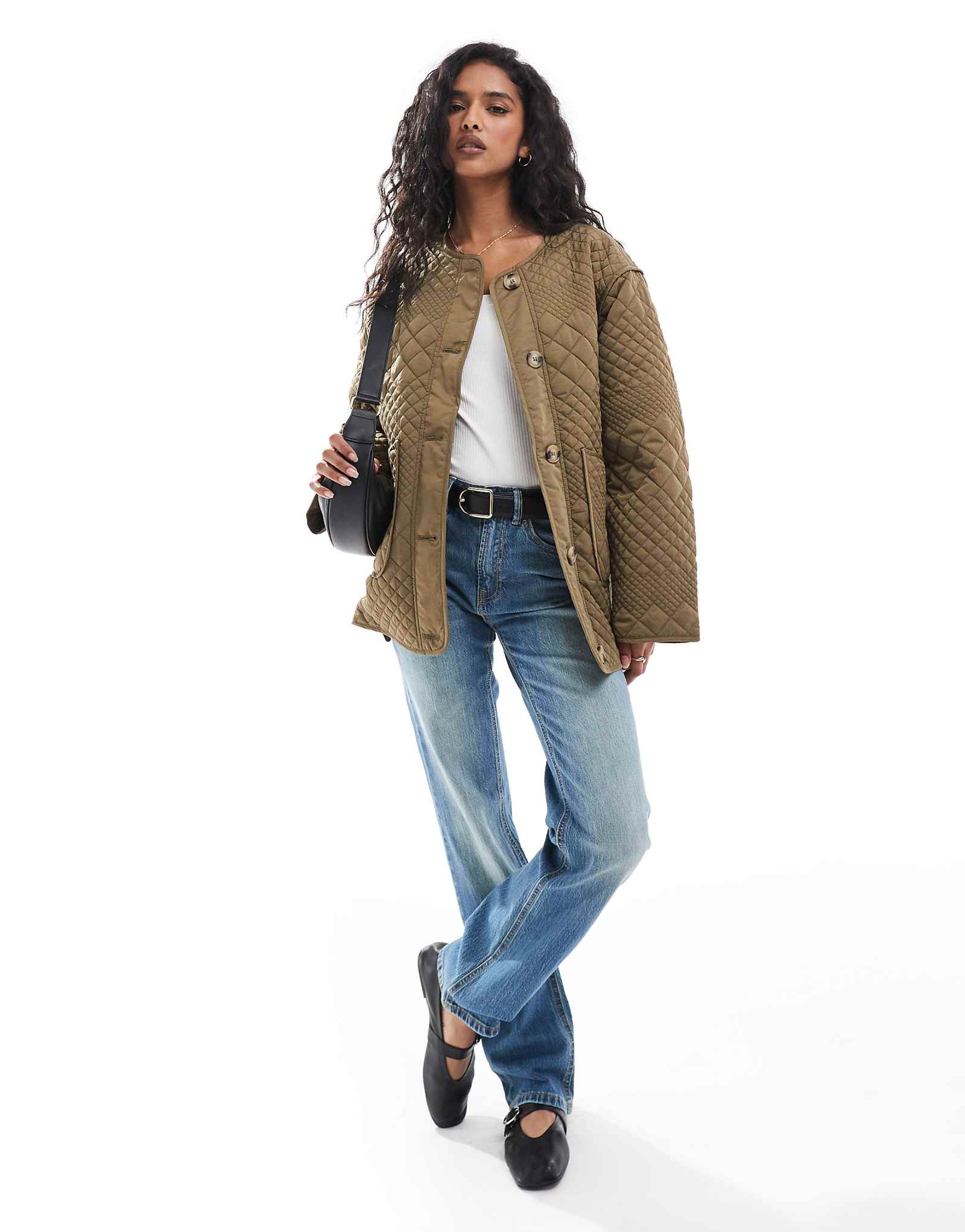 Стеганая куртка YAS цвета хаки 31190₽