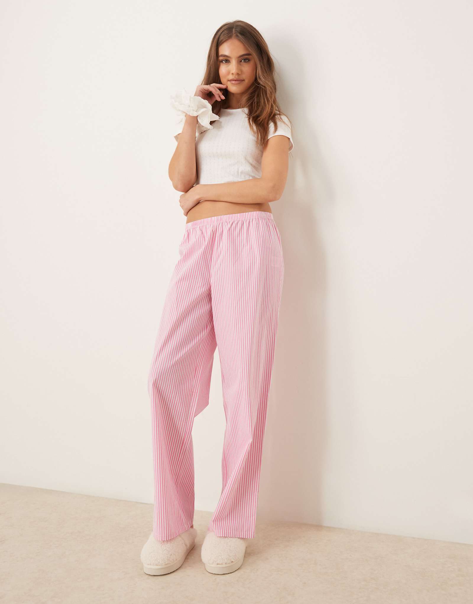 Пижамный комплект с длинными рукавами Urban Threads pointelle и хлопчатобумажными брюками в полоску из нескольких 2690₽