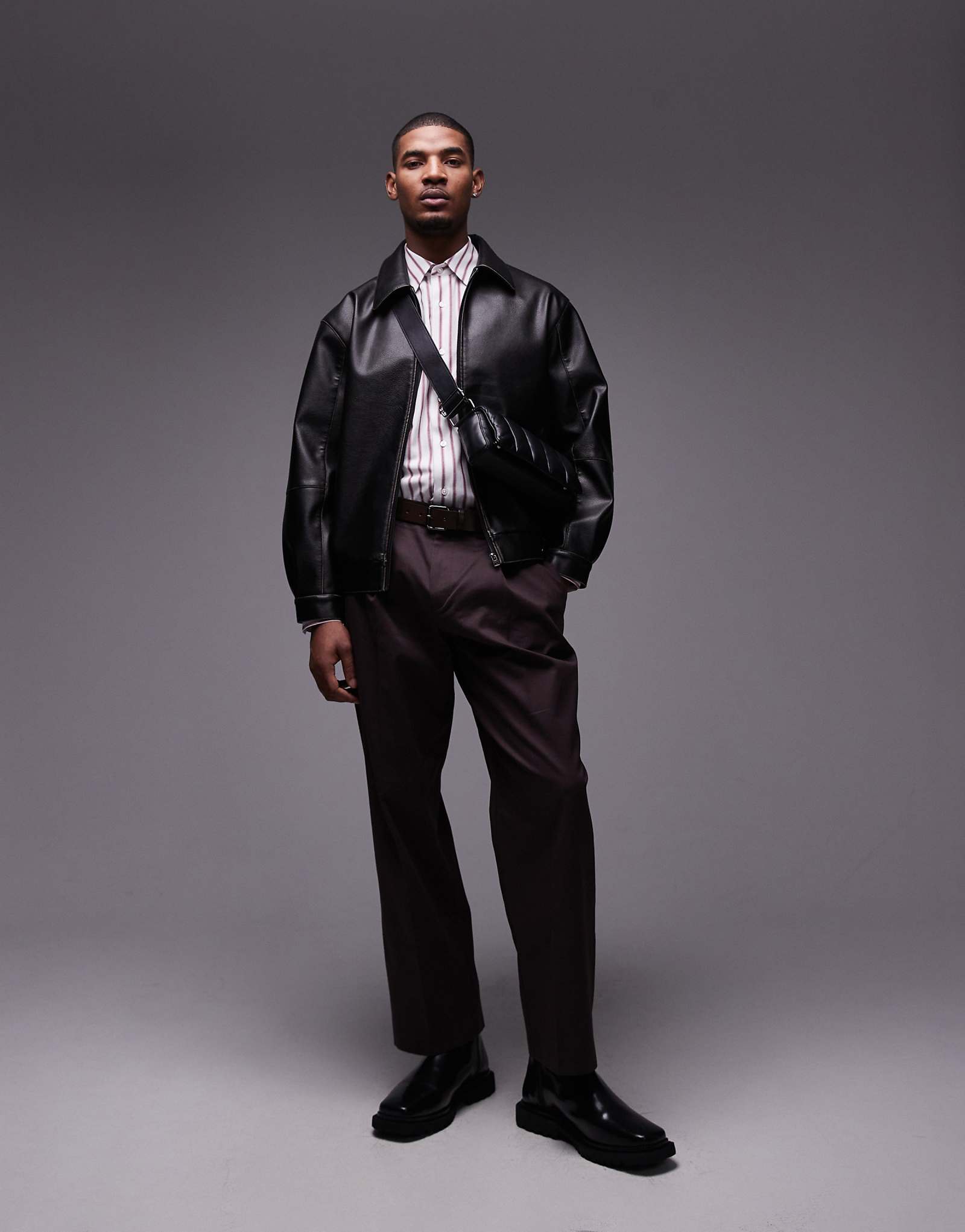 Куртка harrington из искусственной кожи Topman черного цвета 24290₽