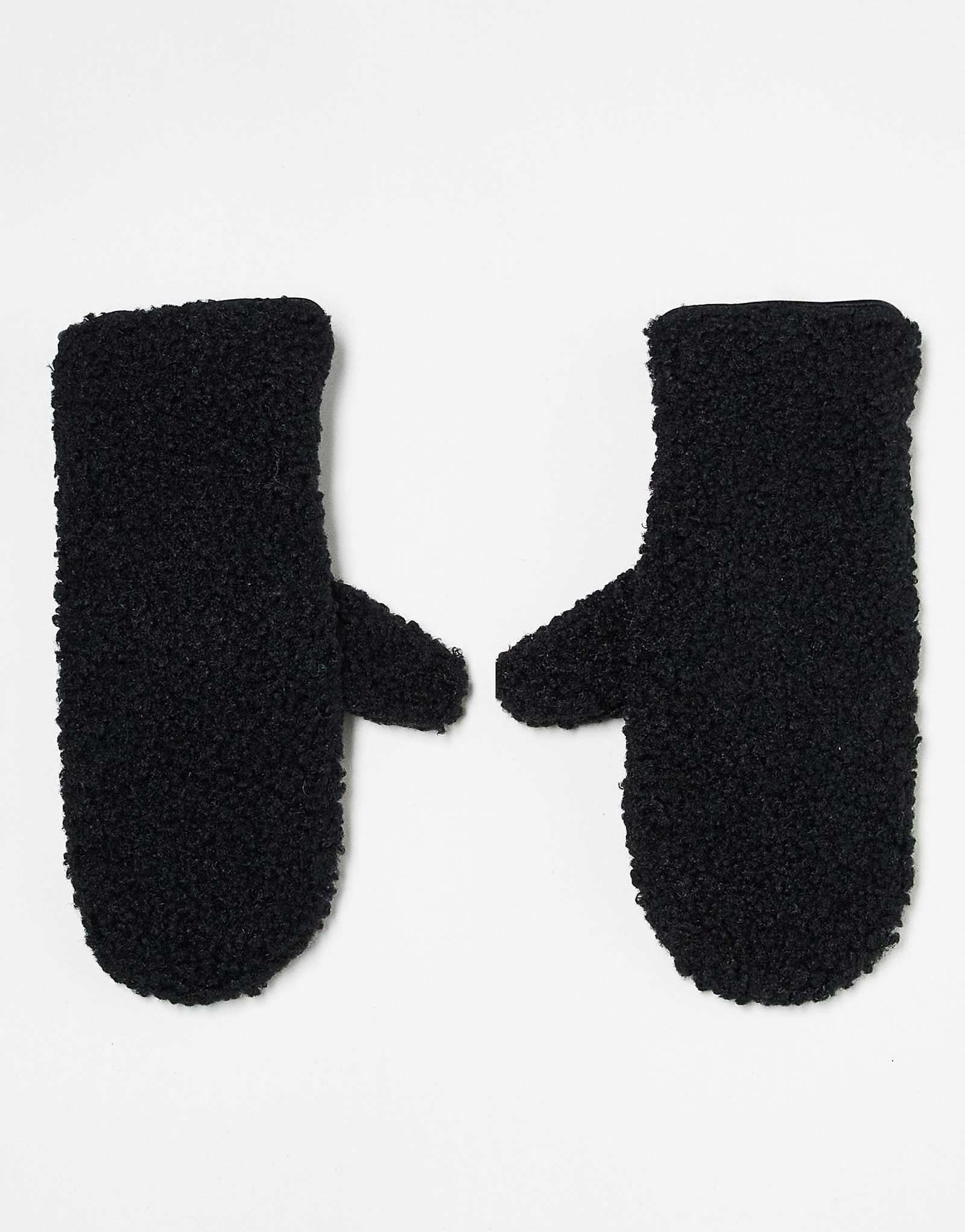 Варежки Pieces leather look и borg mix черного цвета 5290₽