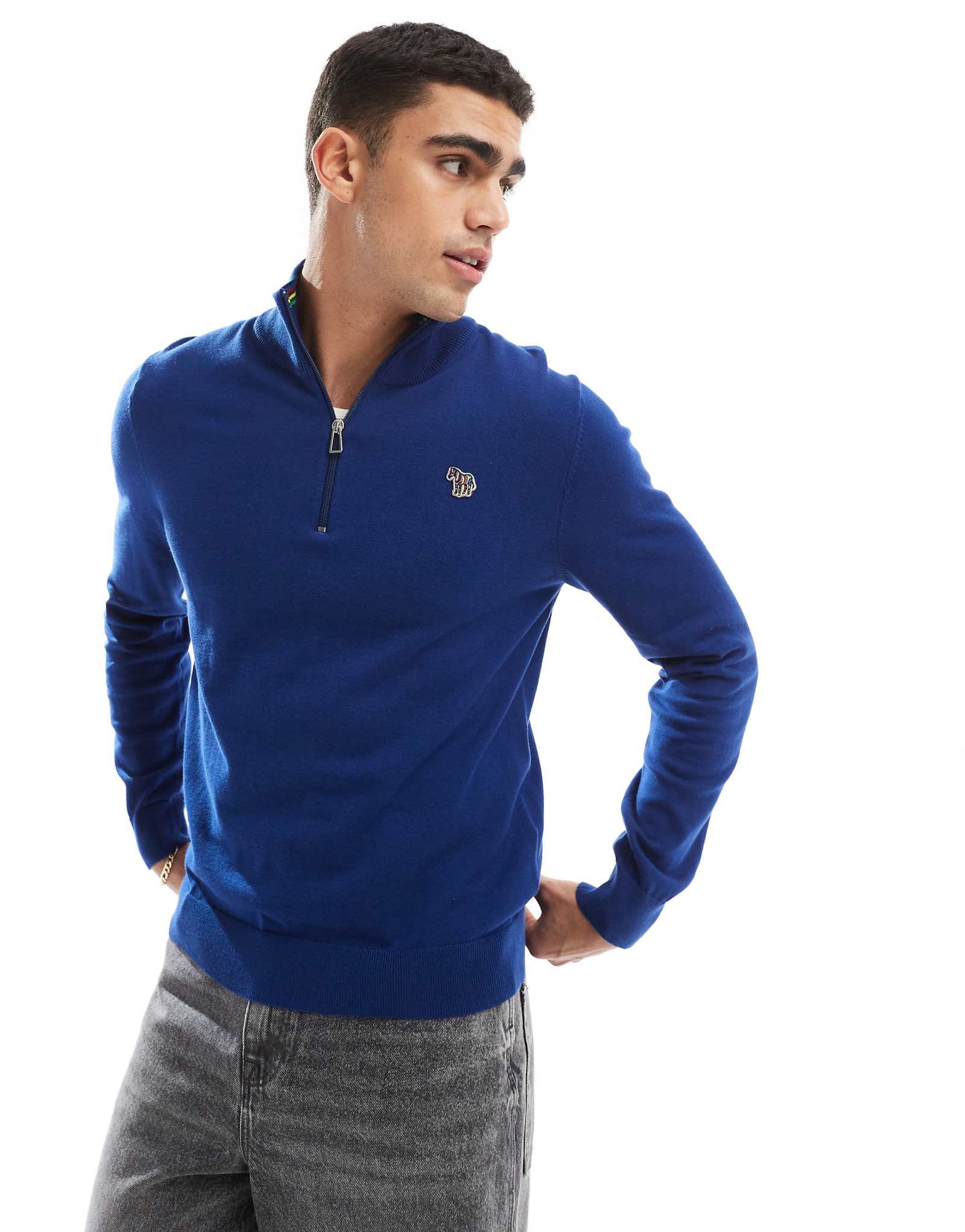 Темно-синий вязаный свитер на молнии с логотипом PS Paul Smith zebra темно-синего цвета 27790₽