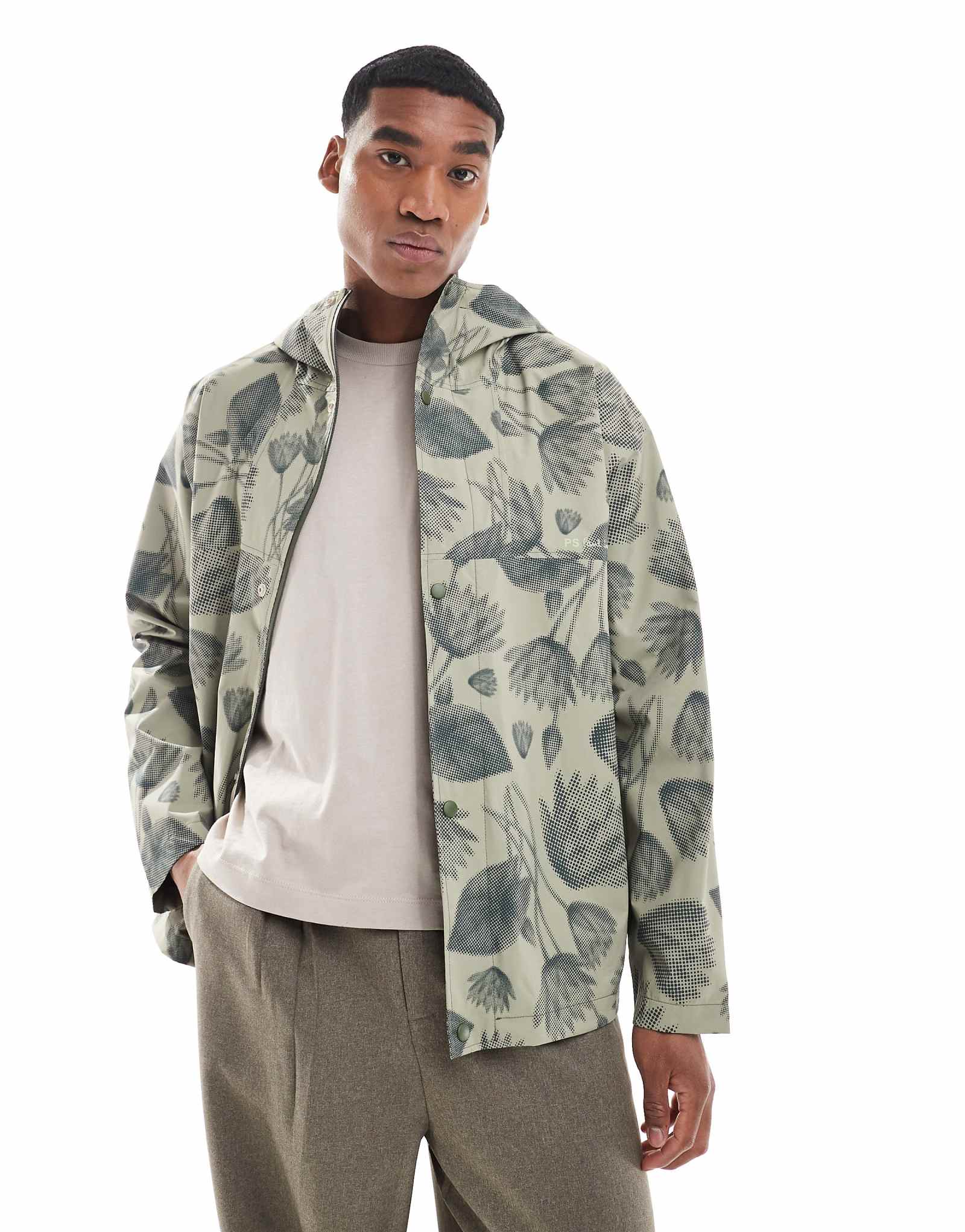 Куртка PS Paul Smith с капюшоном и цветочным принтом бежевого цвета 44990₽