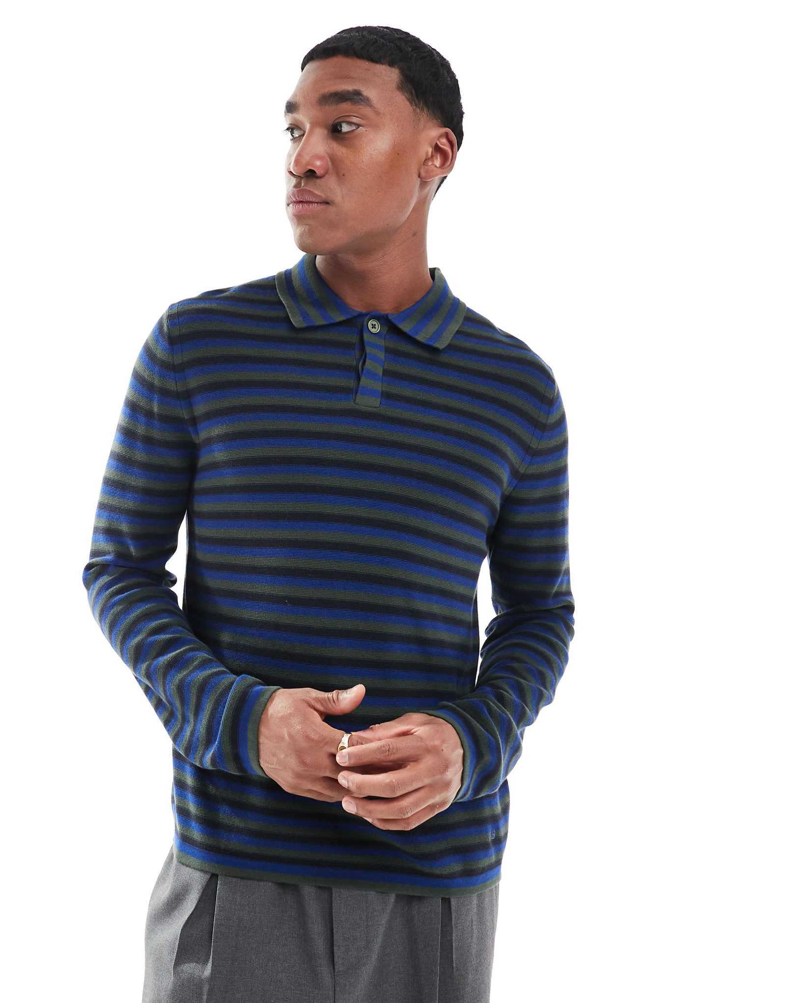 Вязаный свитер поло PS Paul Smith в синюю полоску 30190₽