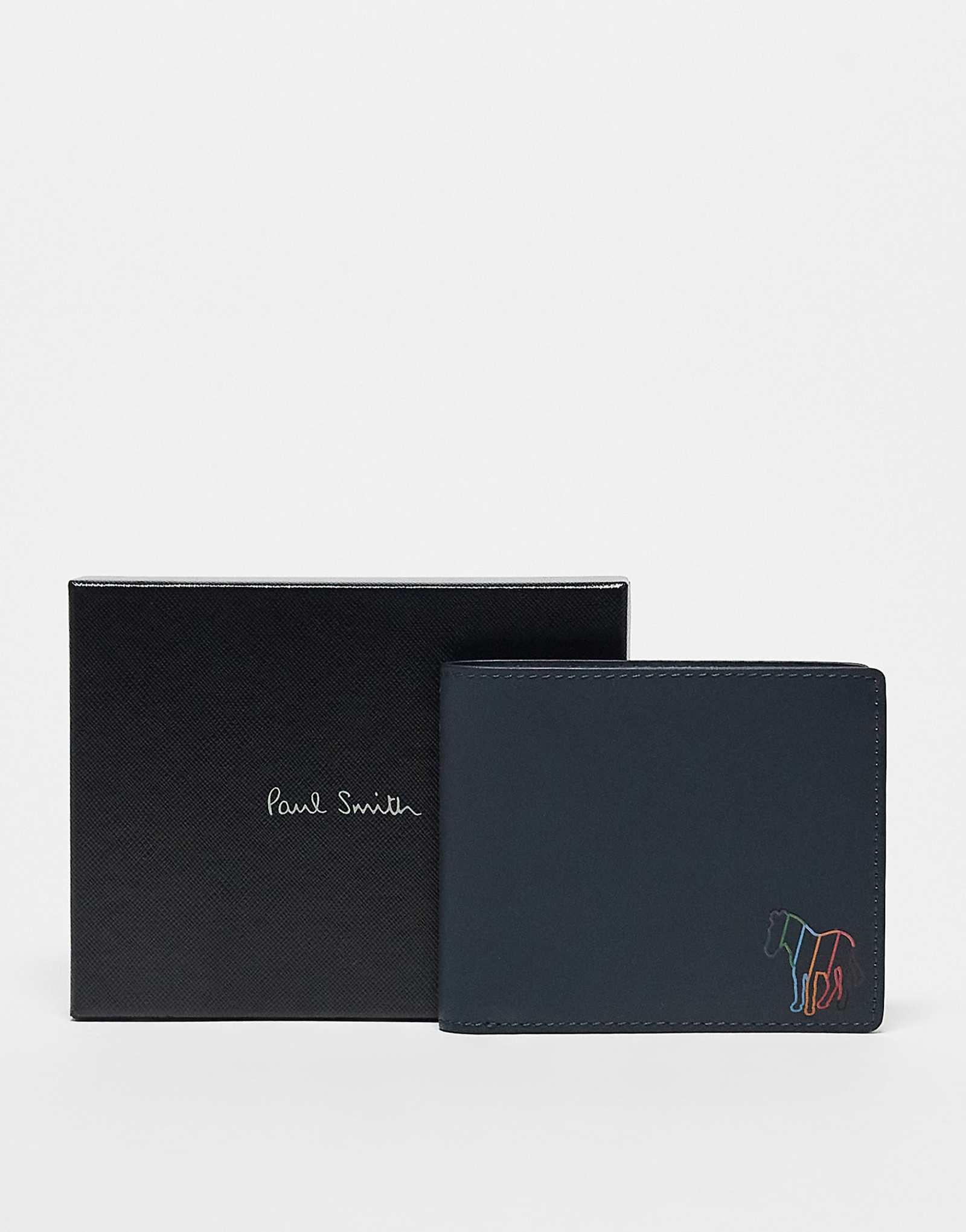 Кожаный бумажник-купюрник PS Paul Smith с логотипом multi zebra темно-синего цвета 33190₽