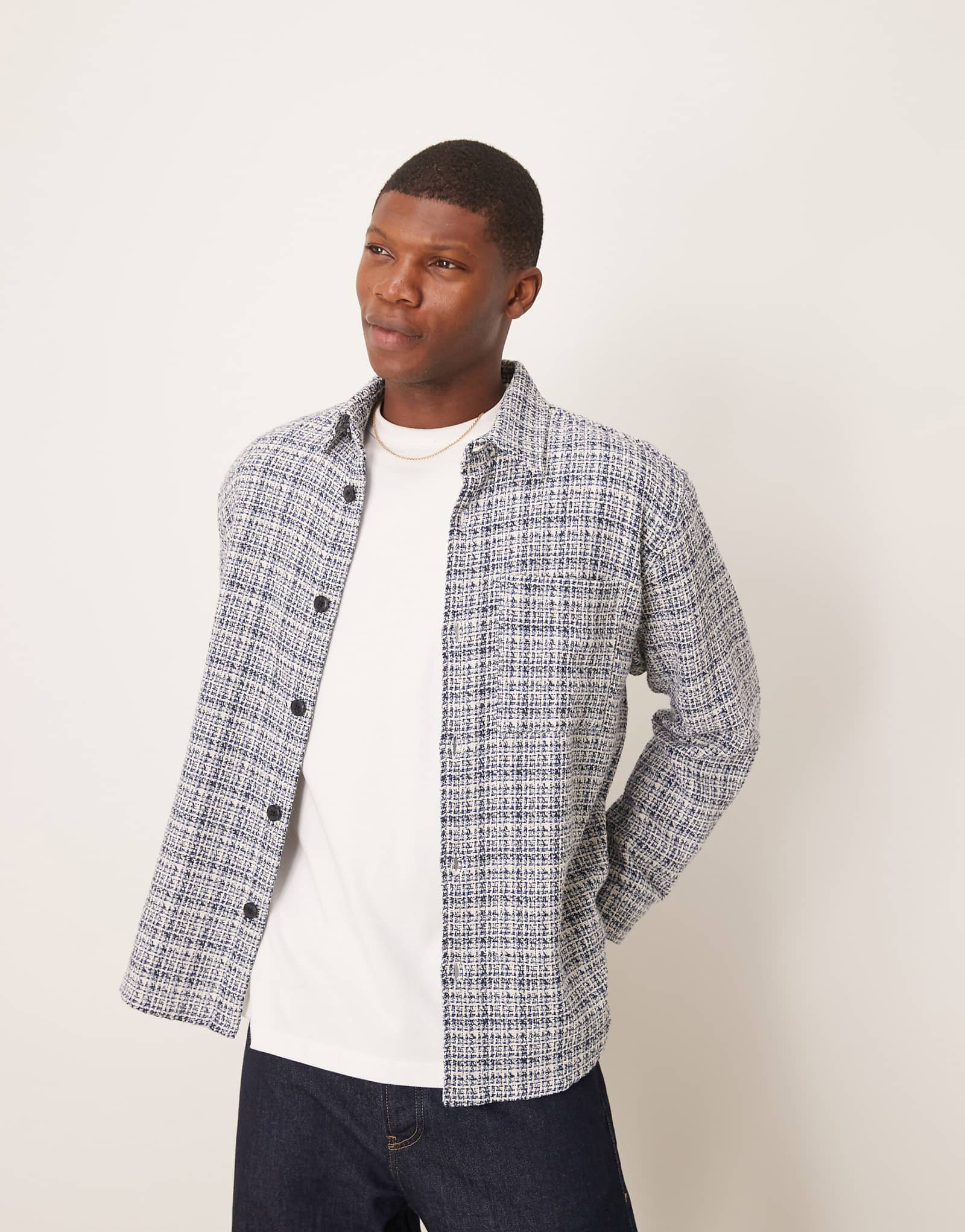 Верхняя рубашка Selected Homme из букле в сине-кремовую клетку 31190₽