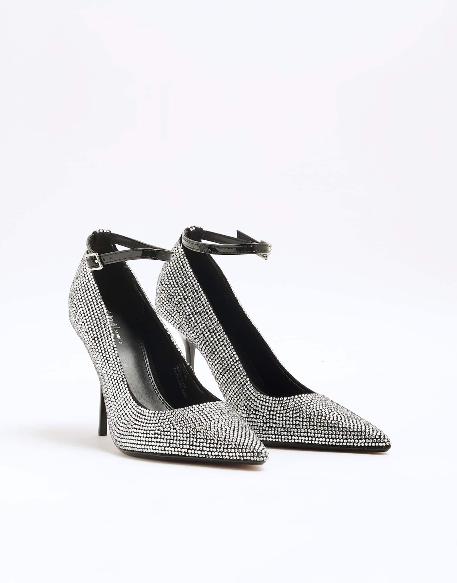 Черные туфли-лодочки на хрустальном каблуке River Island 4490₽