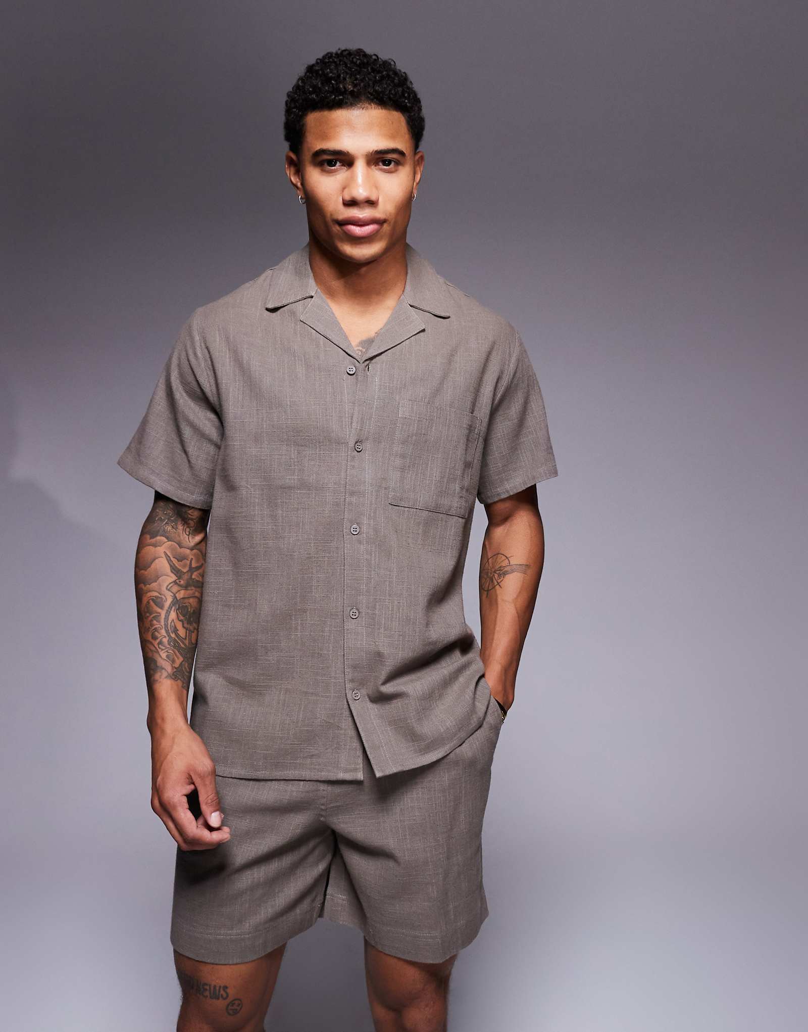 Пляжная рубашка с коротким рукавом из фактуры South Beach серого цвета - часть комплекта