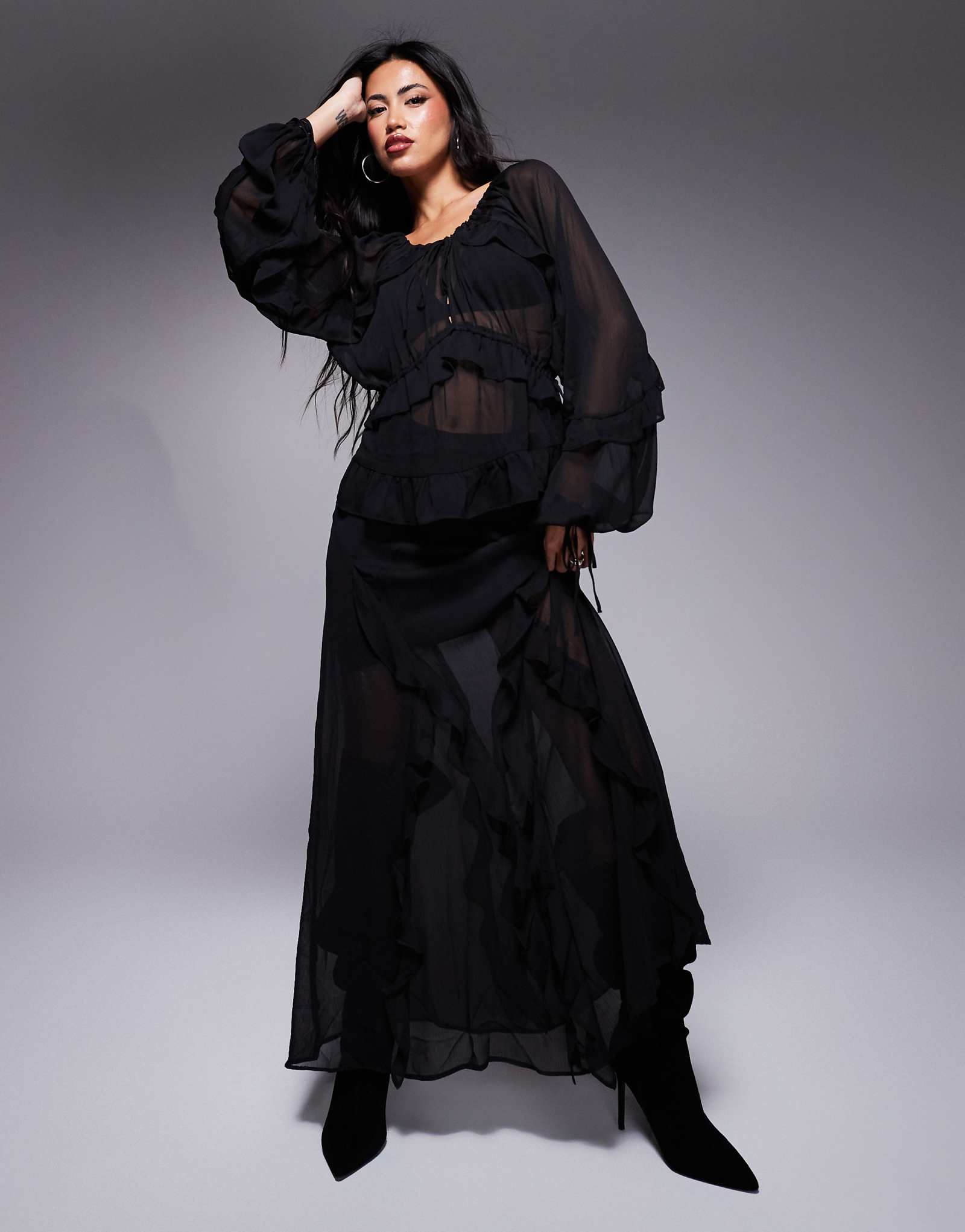 Шифоновая макси-юбка River Island с оборками черного цвета 13890₽