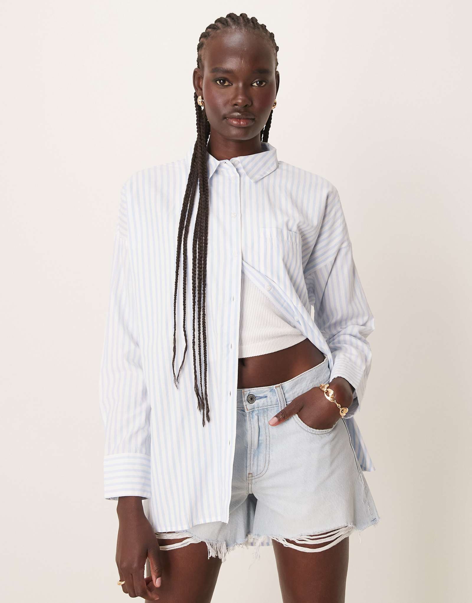 Вила негабаритных Fit рубашка бойфренда в Кентукки синий в полоску 11790₽