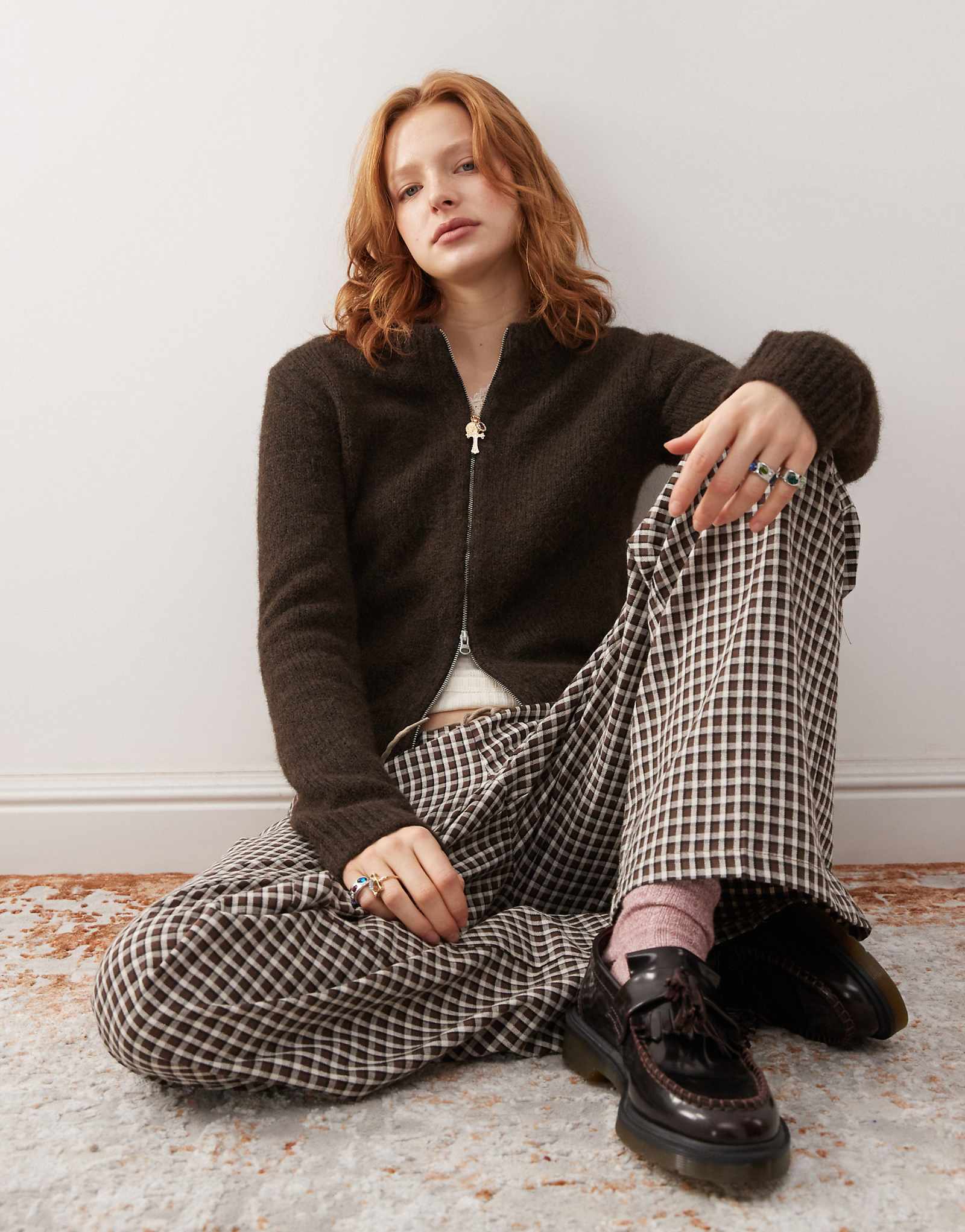 Кардиган на молнии из смеси шерсти Odora для буднего дня коричневого цвета 13890₽