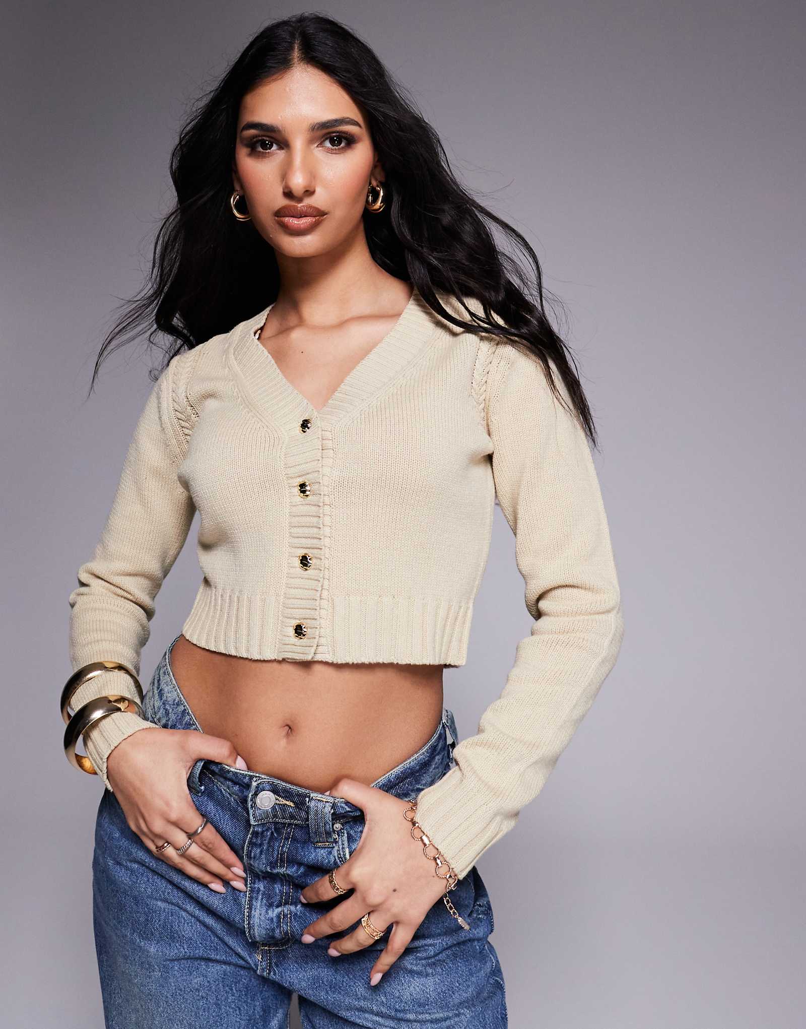 Укороченный кардиган River Island бежевого цвета 7490₽