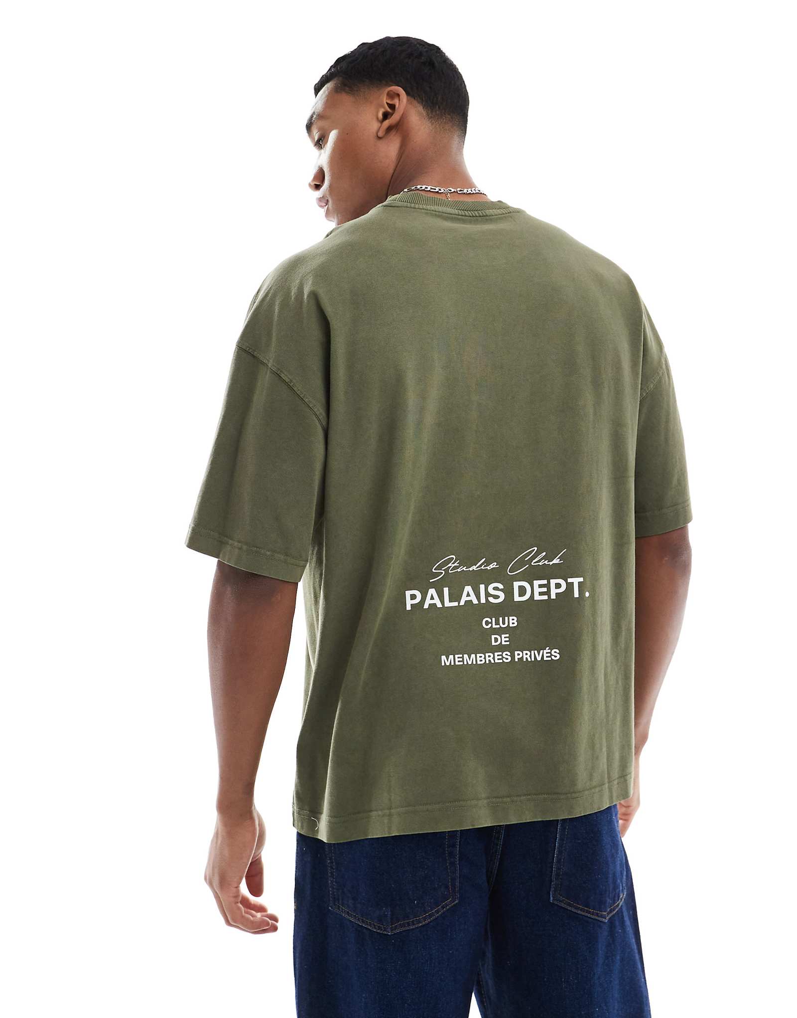 Футболка большого размера с логотипом студии River Island studio цвета хаки