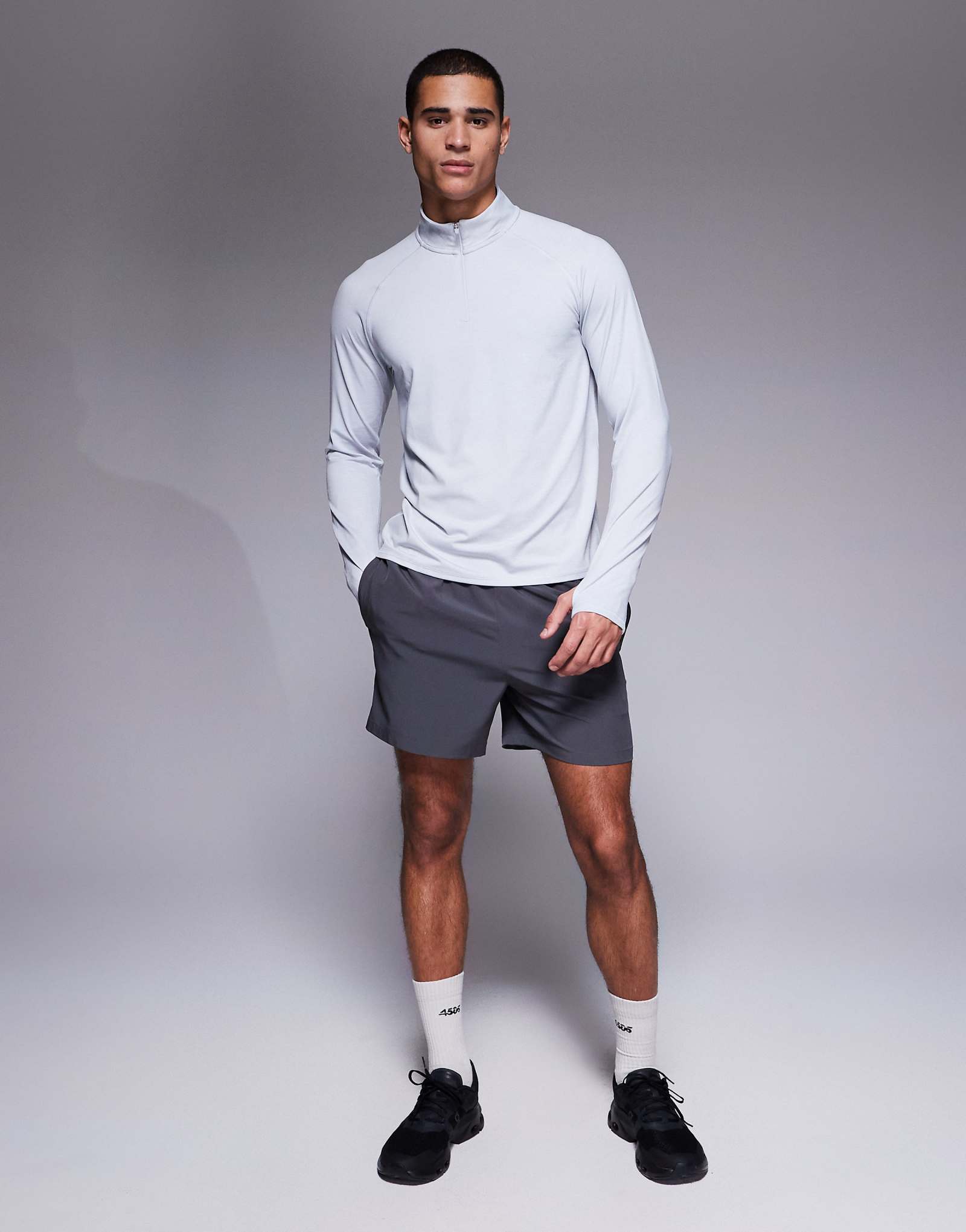 Быстросохнущий тренировочный топ ASOS 4505 с длинным рукавом и застежкой-молнией на четверть дюйма из серого вереска 6690₽