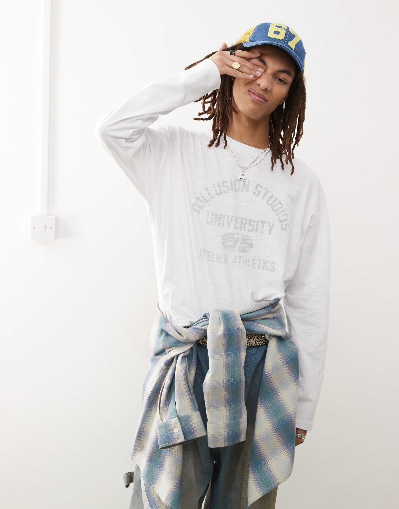 Футболка COLLUSION с длинным рукавом из белой хлопчатобумажной ткани с принтом 3290₽