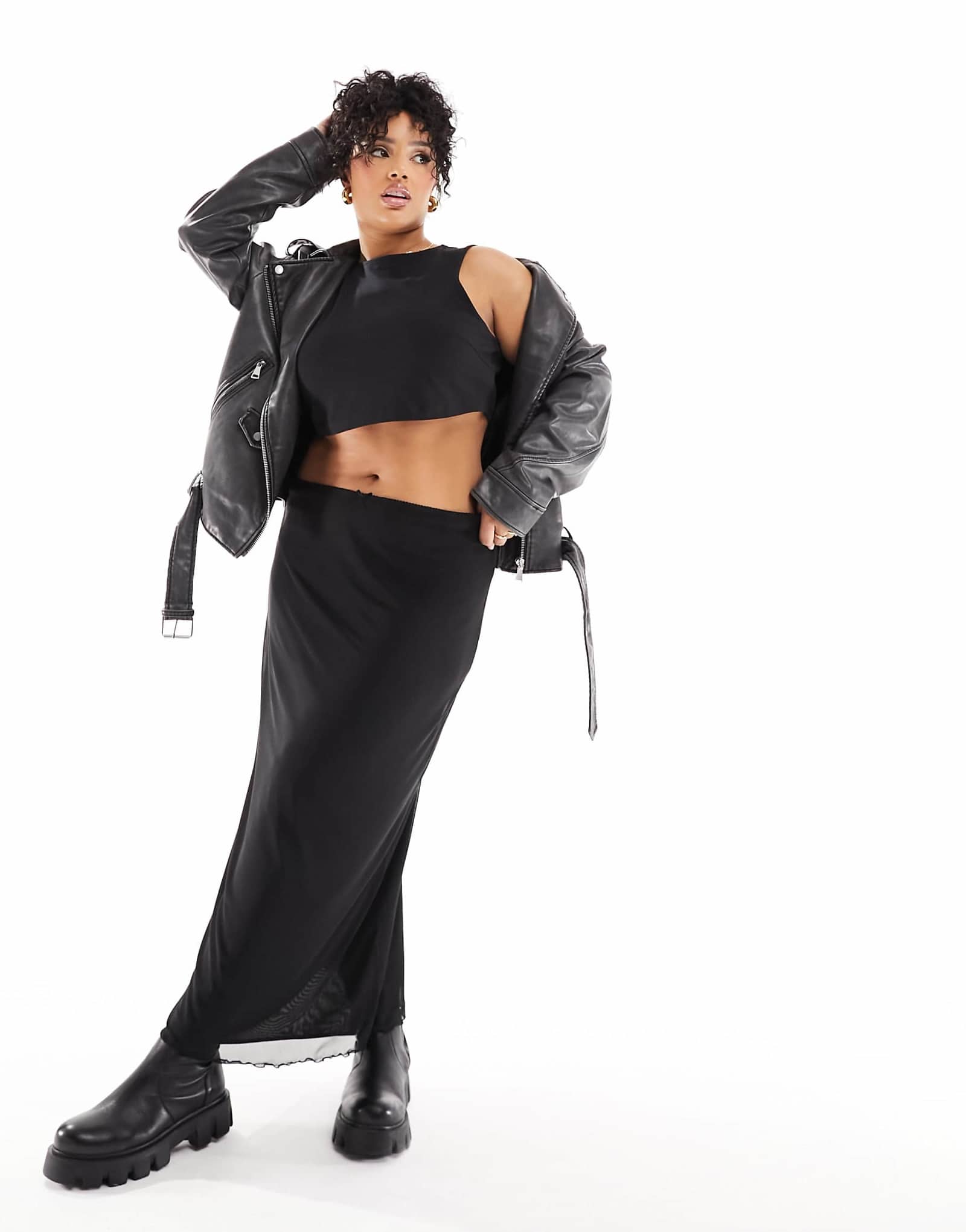 Юбка миди из сетчатой ткани ASOS DESIGN Curve черного цвета 7790₽