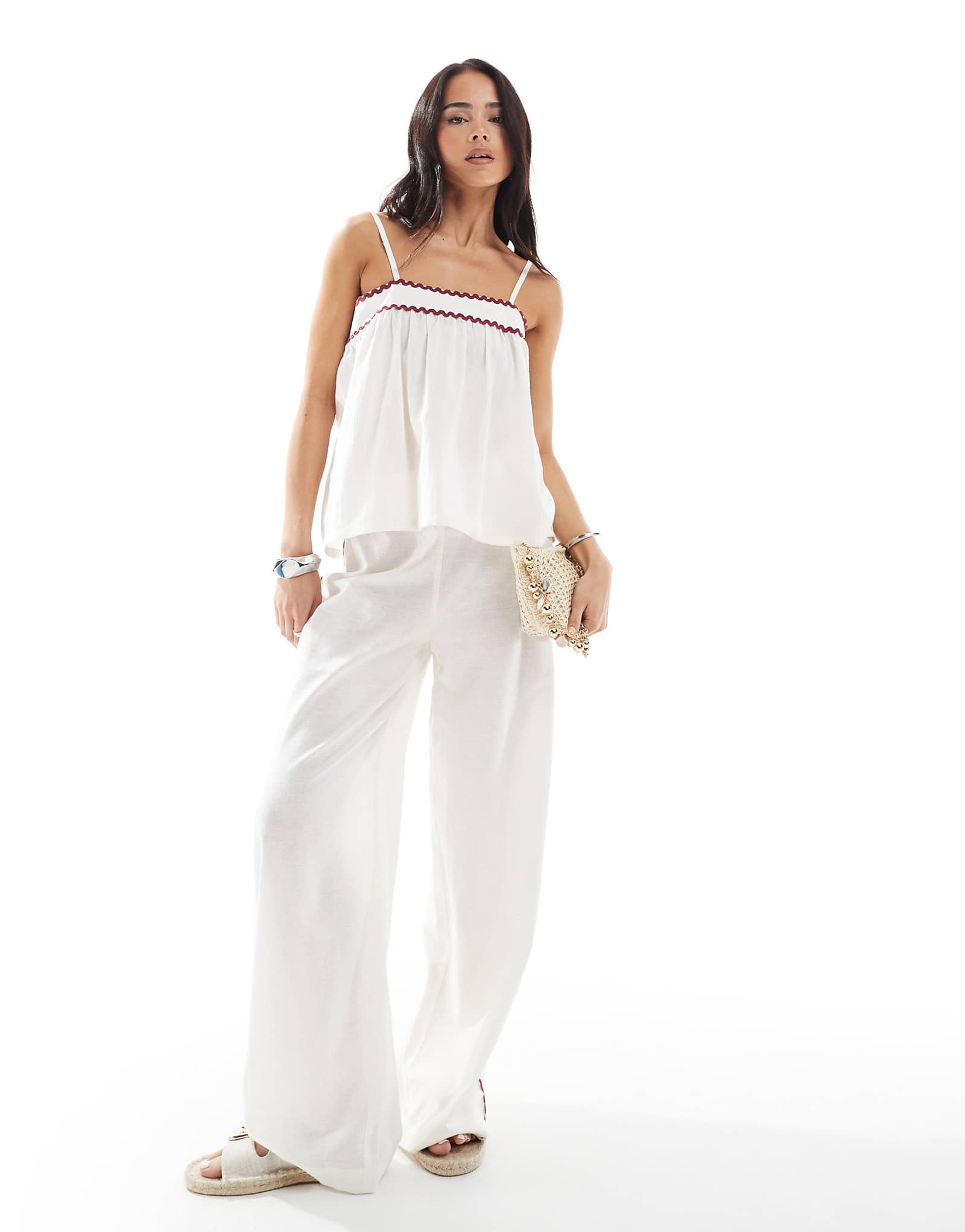Эксклюзивные пляжные брюки Esmée ric rac белого и красного цветов - часть комплекта