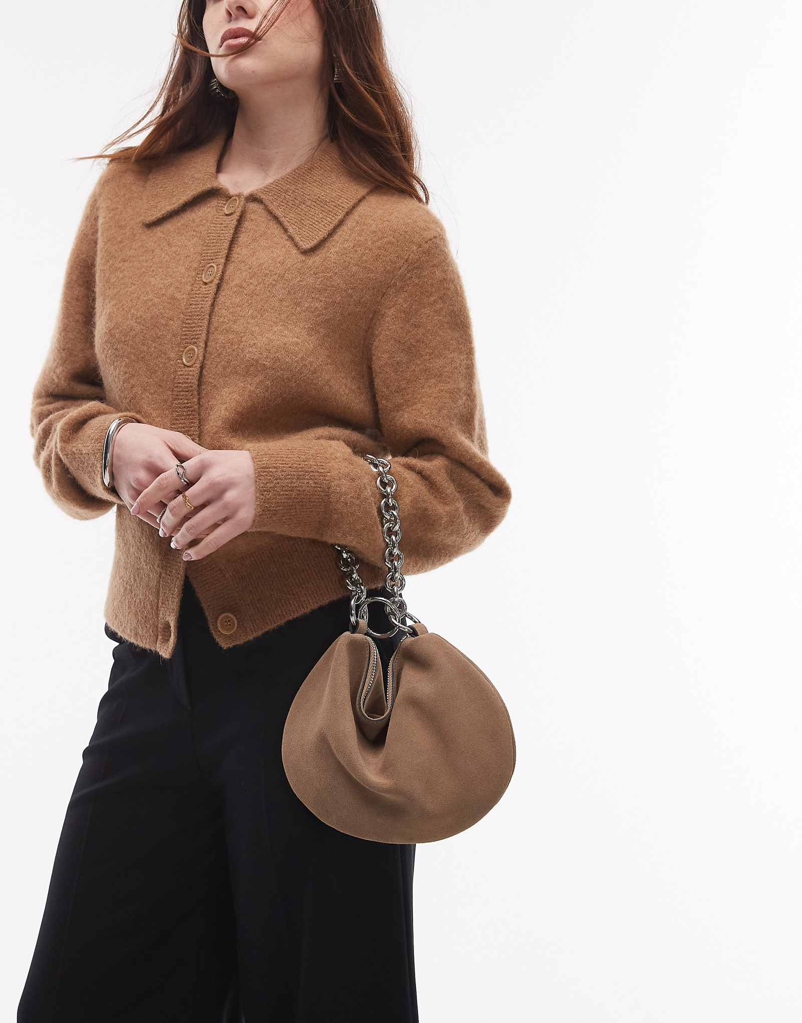 Замшевый клатч-сумочка Topshop Gemima с цепочкой на ручке из норки 7090₽