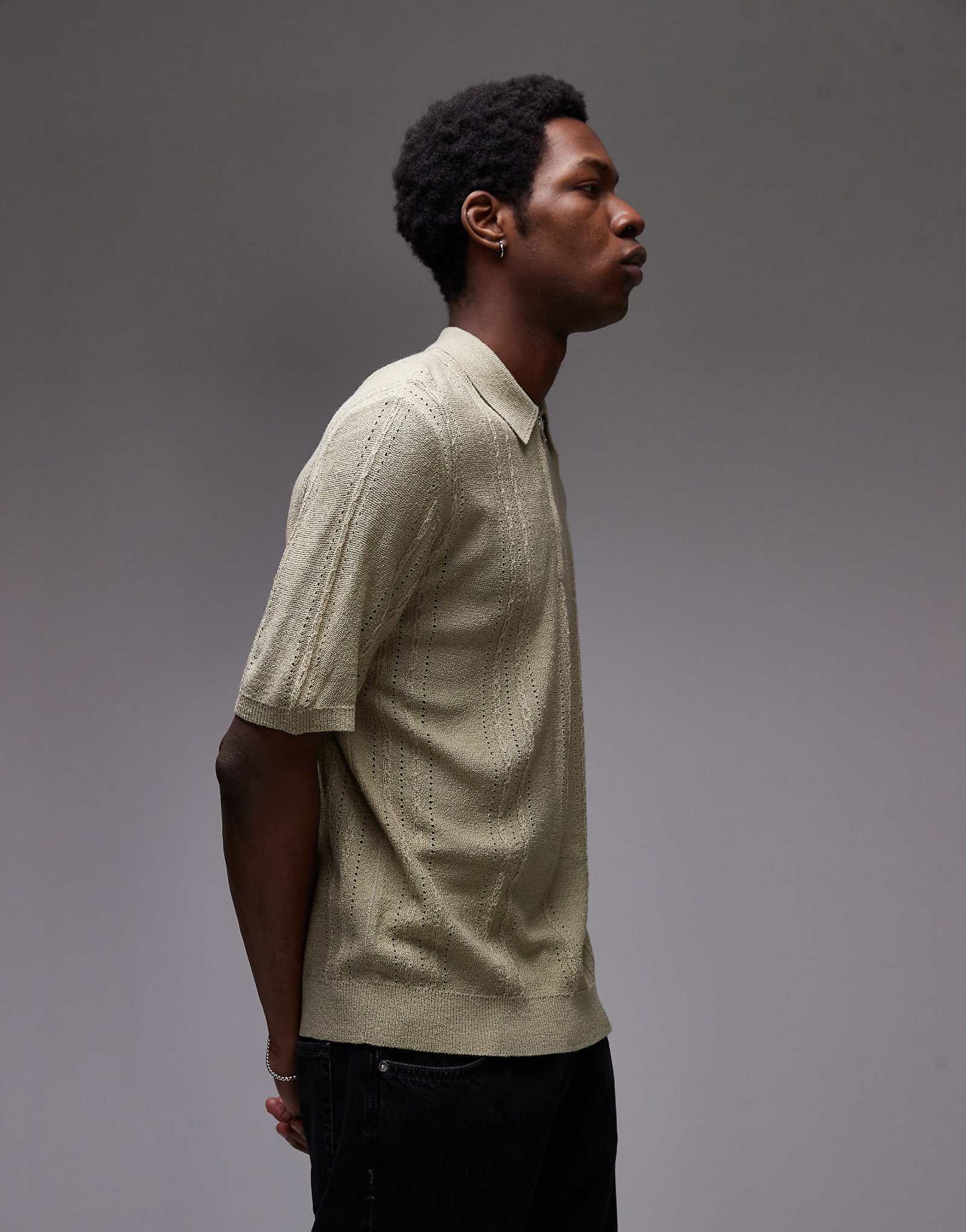 Трикотажная рубашка поло Topman с коротким рукавом и застежкой-молнией на четверть дюйма цвета шалфея 3090₽