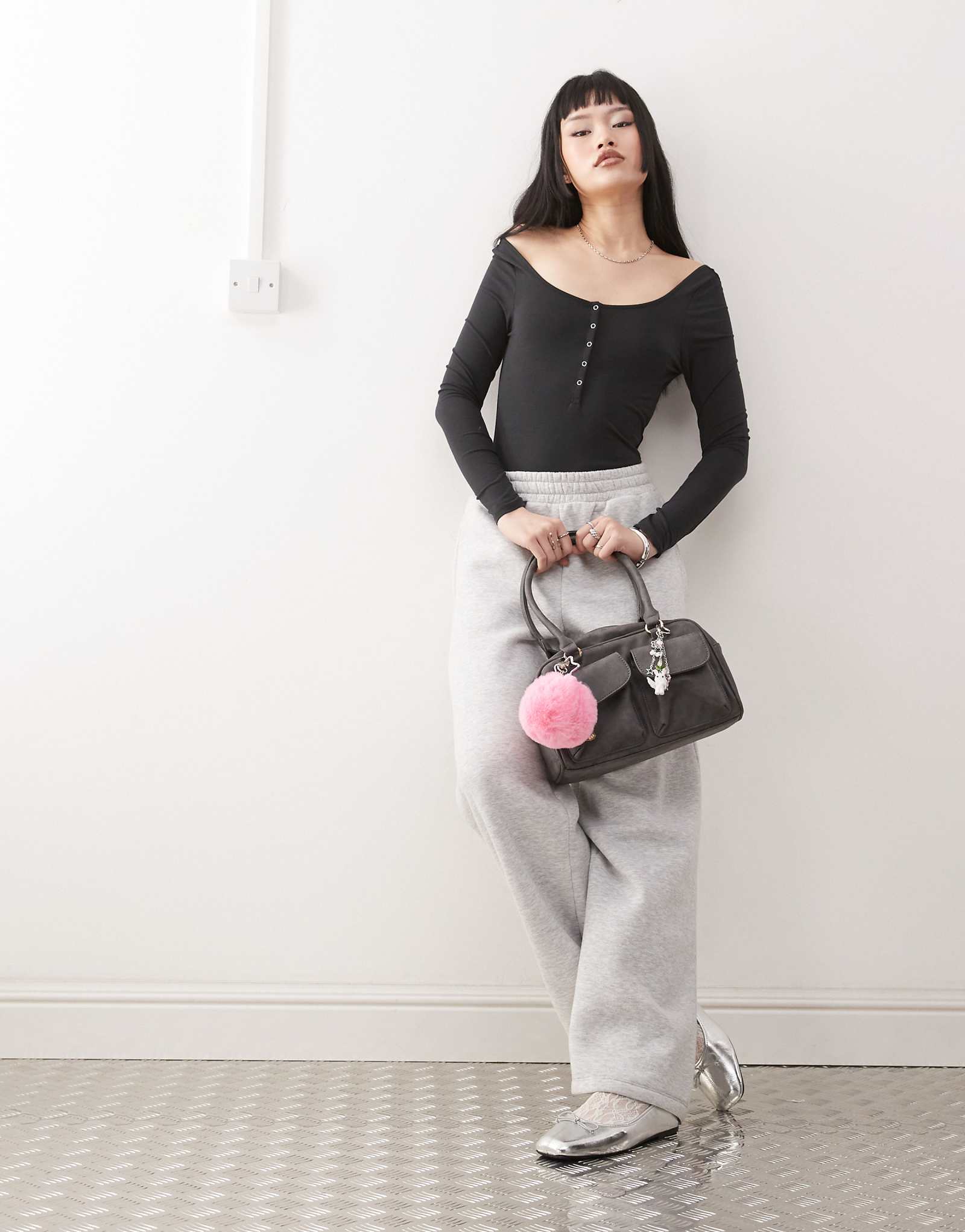 Боди Monki с длинным рукавом и пуговицами черного цвета 2190₽