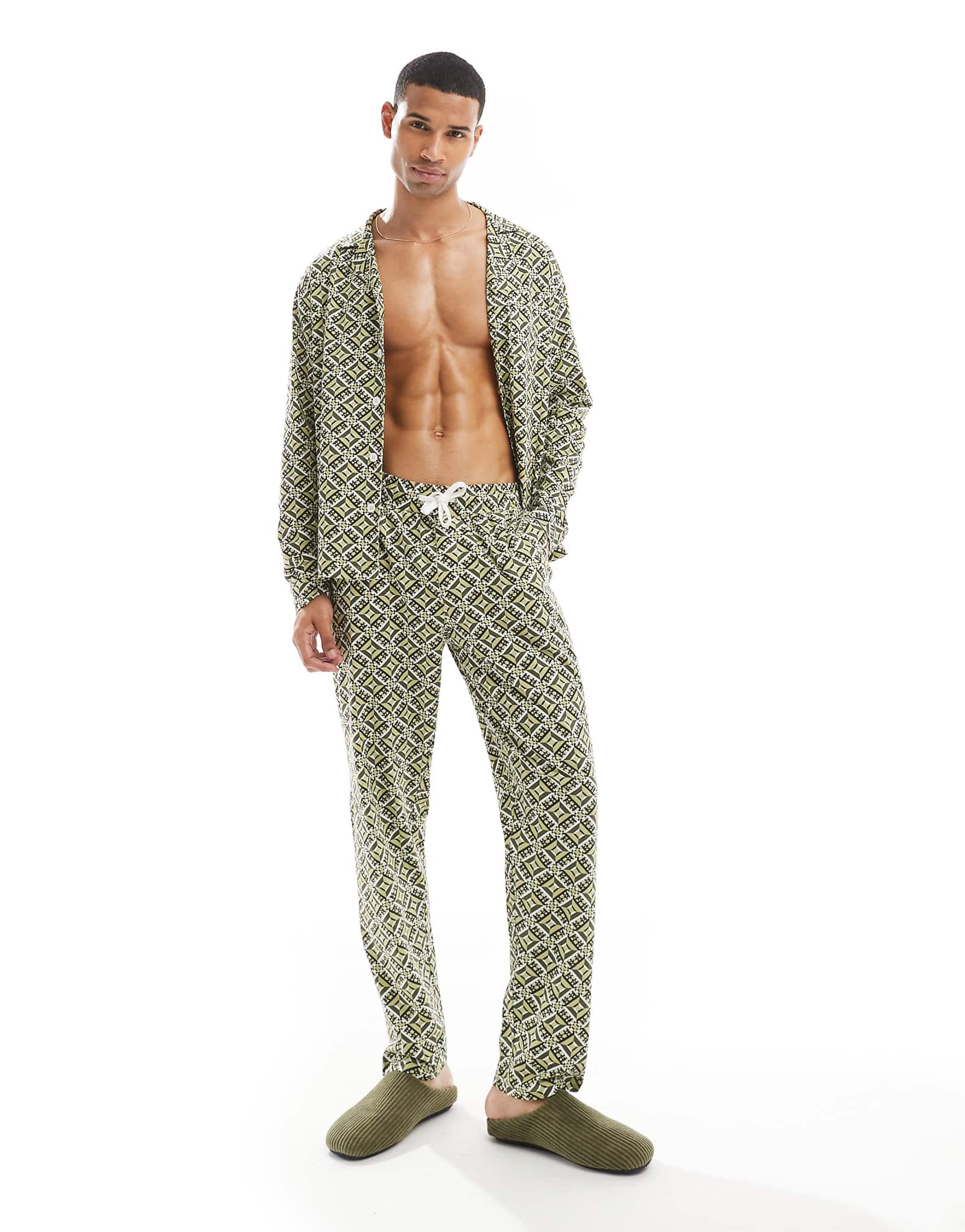 Непринужденная пижама с принтом Another Influence в шалфейно-зеленом цвете