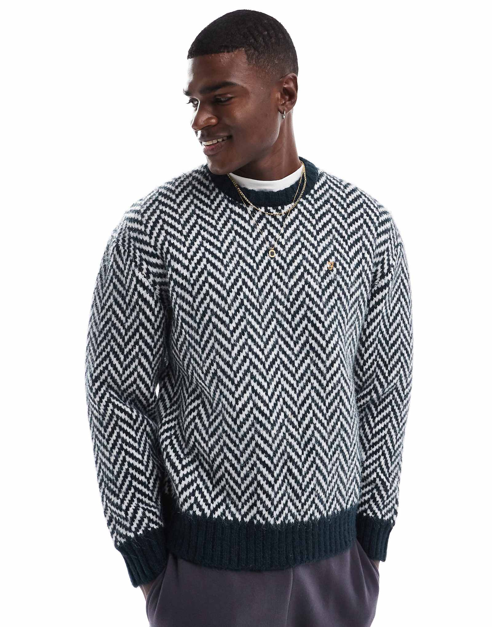 Темно-синий вязаный свитер в елочку от Farah Athens 21890₽