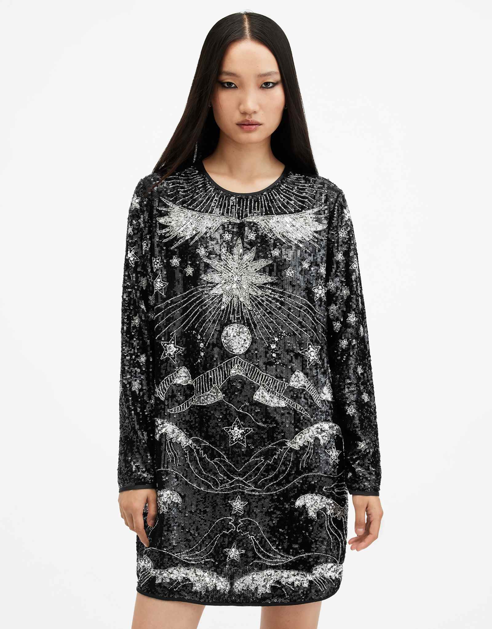 Платье Noushka от AllSaints черногосеребристого цвета 93090₽