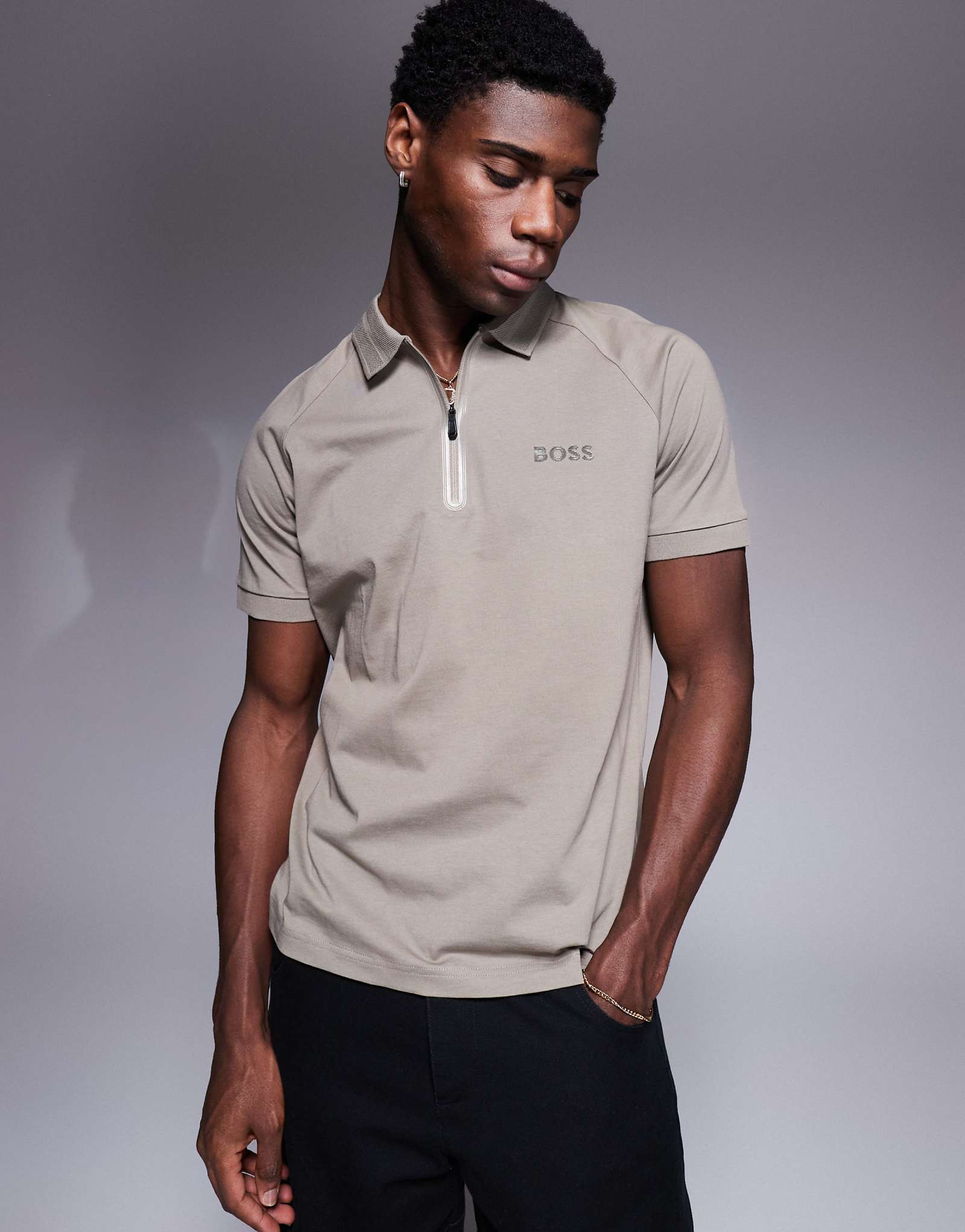 Футболка-поло BOSS Green philix mirror серого цвета