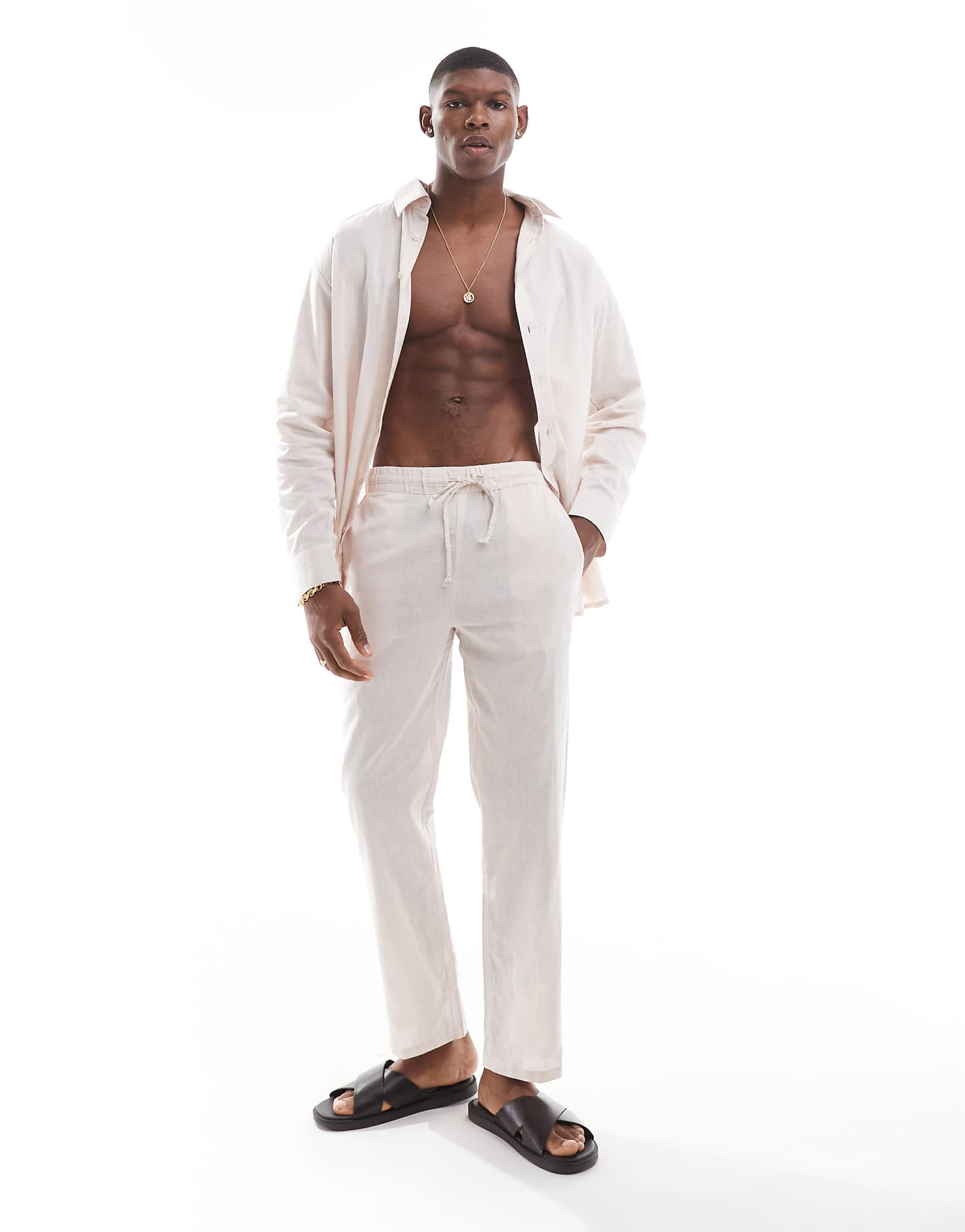 пляжные брюки sol beach из льняного материала на завязках бежевого цвета 7390₽