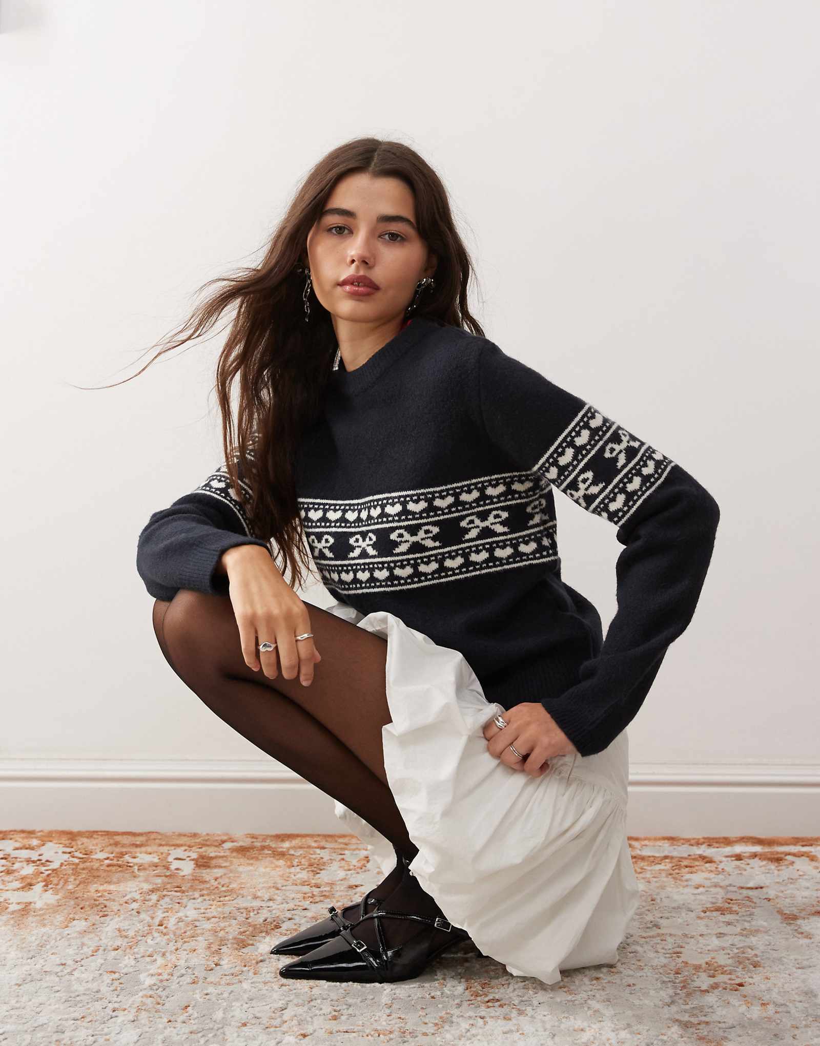 Свитер Motel namirta bow fairisle темно-синего цвета 17590₽