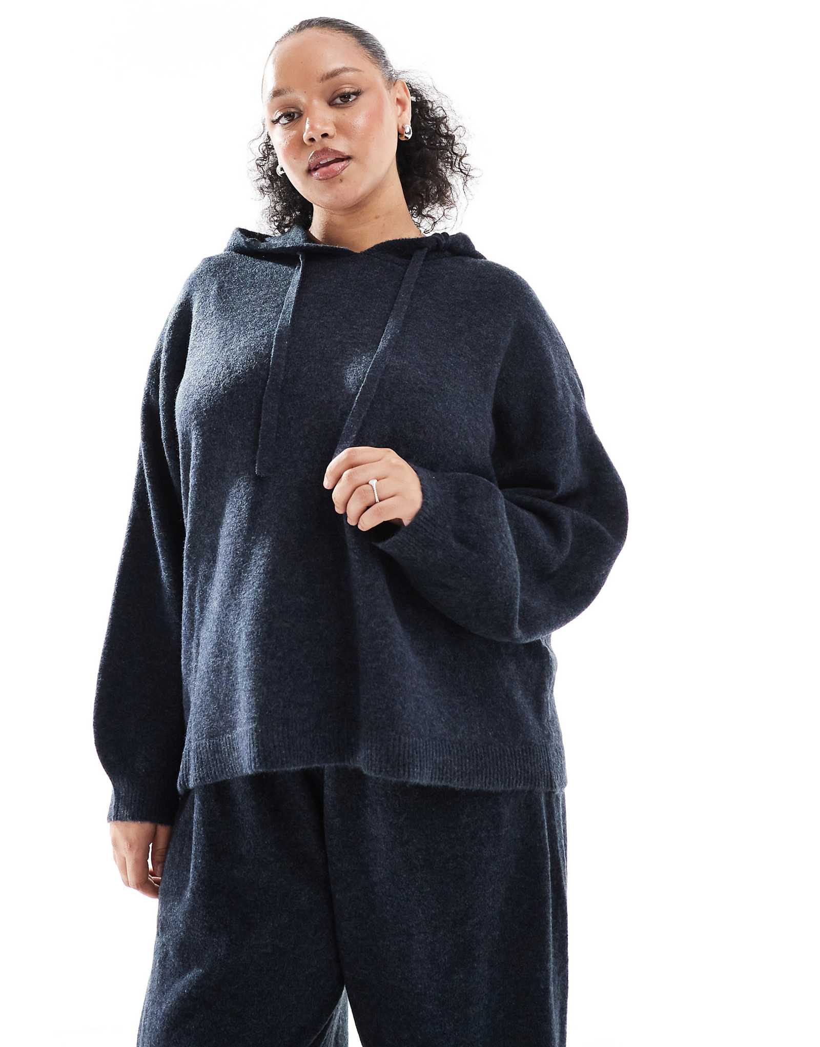 Уютная трикотажная толстовка Pieces Curve темно-синего цвета в полоску - часть комплекта