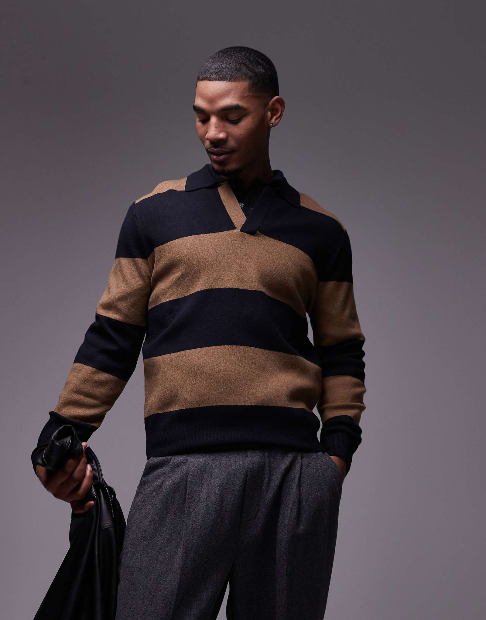 Рубашка-поло Mango в коричневую и темную полоску 9890₽