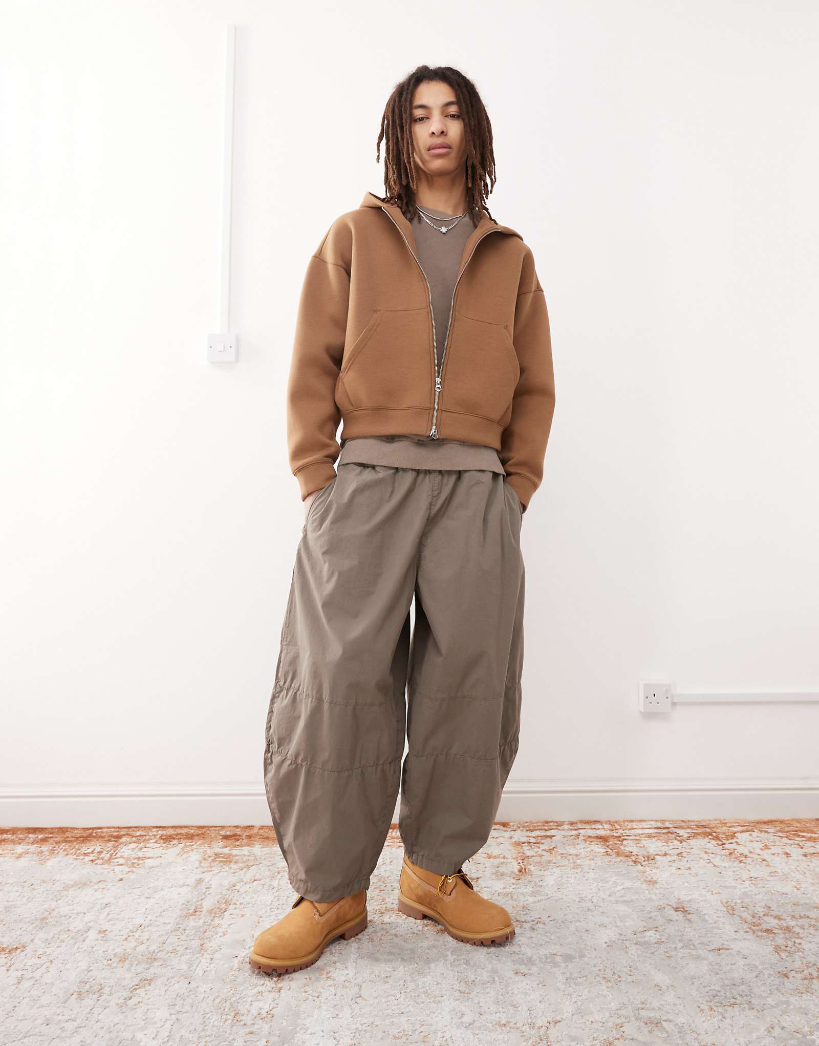 Восстановленные винтажные мешковатые брюки-карго barrell leg цвета хаки 15290₽