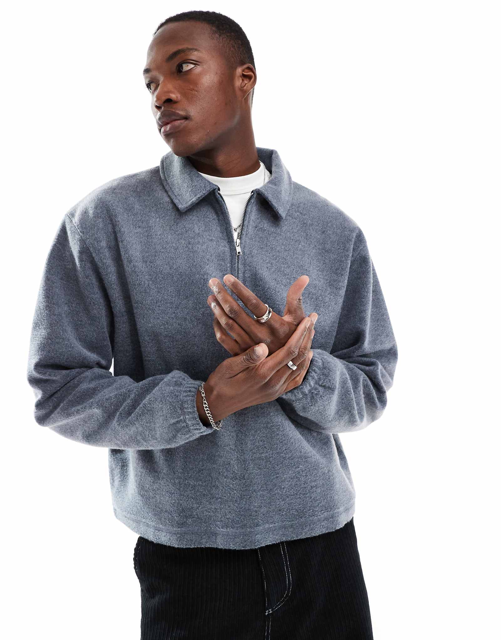 Объемная квадратная толстовка ASOS DESIGN с застежкой на четверть молнии матового темно-синего цвета 6890₽