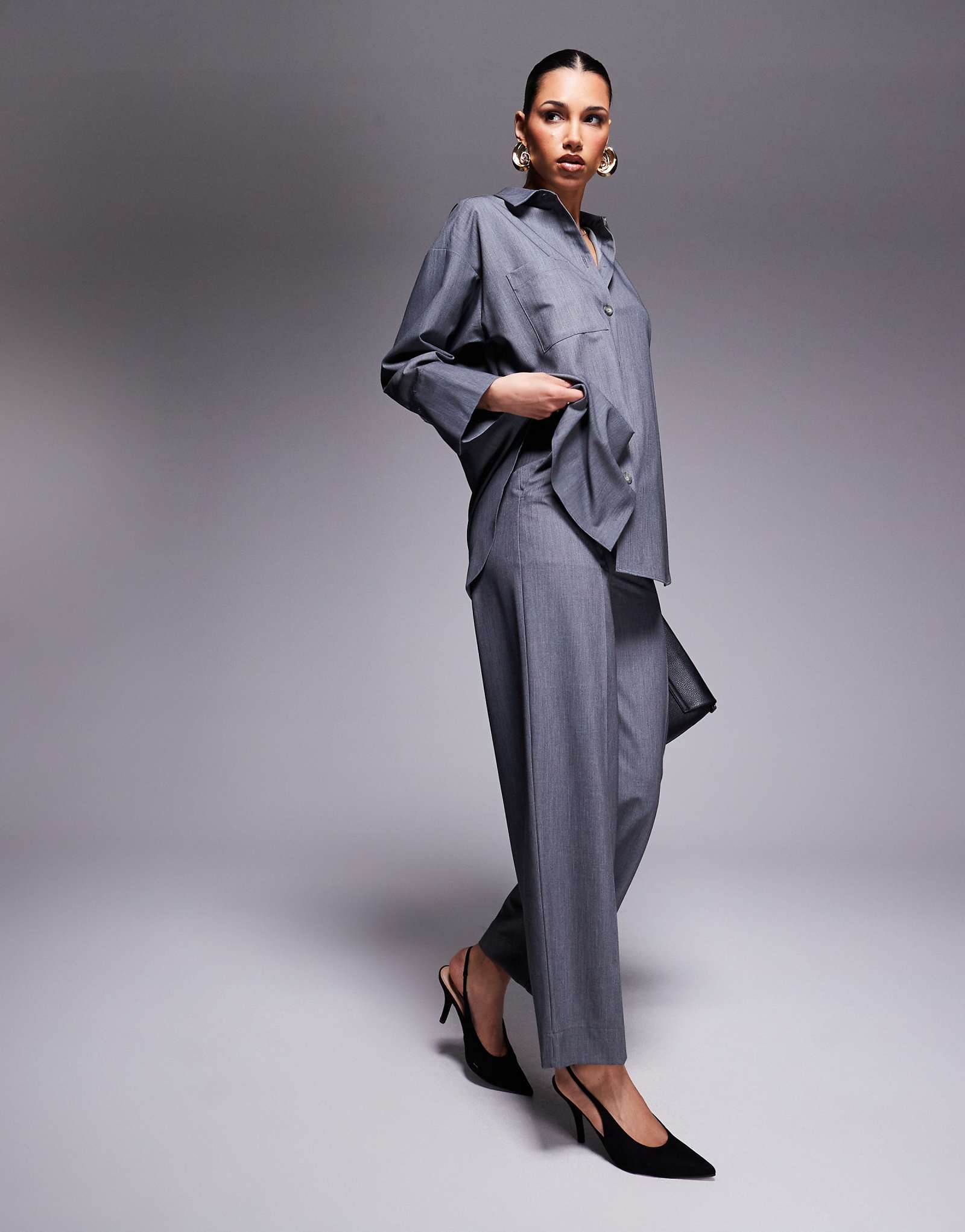 Широкие брюки River Island серого цвета сшитые на заказ - часть комплекта 20790₽