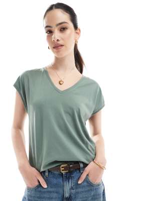 Непринужденная футболка оверсайз с v-образным вырезом Vero Moda цвета шалфея